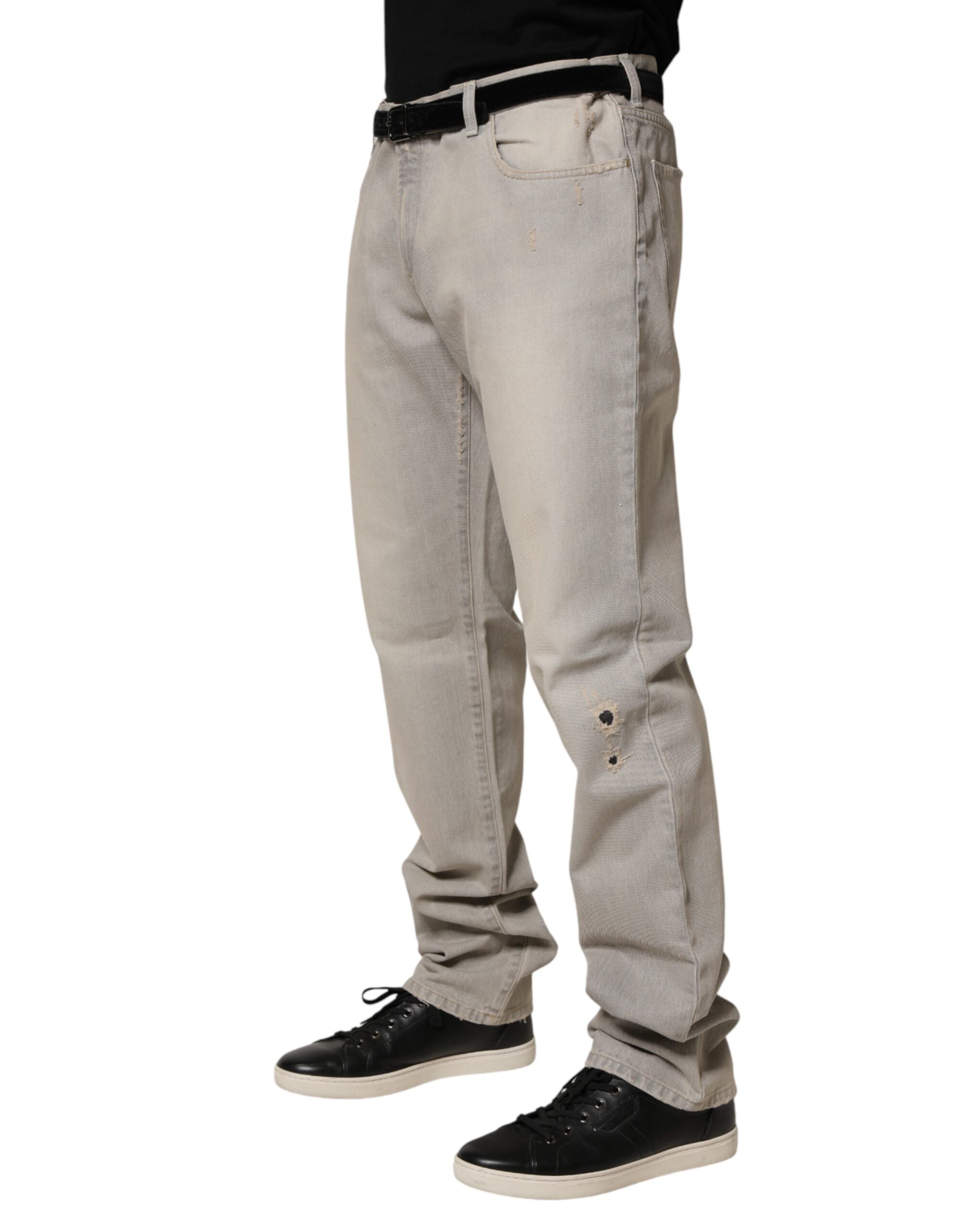 Dolce & Gabbana Light Grey Straight Cotton Denim Trousers