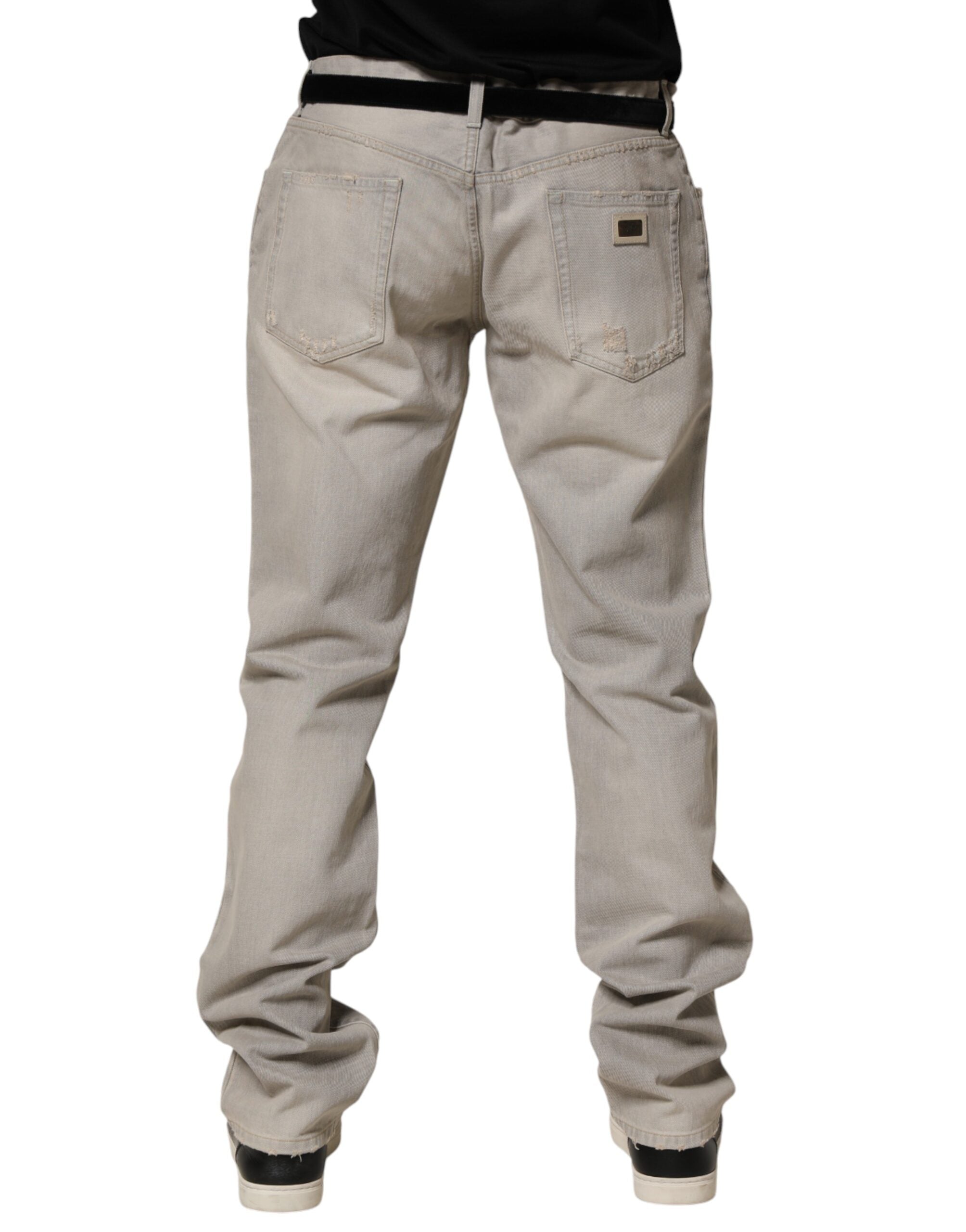 Dolce & Gabbana Light Grey Straight Cotton Denim Trousers