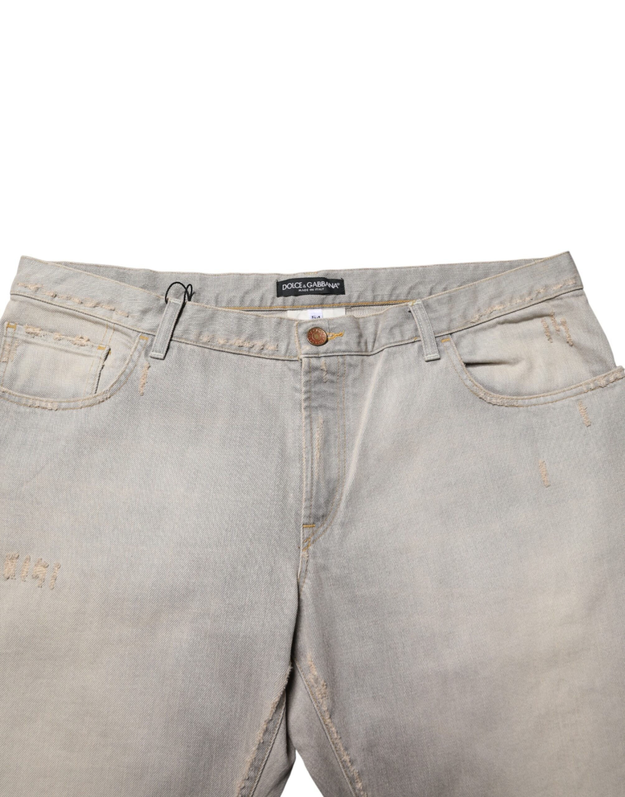 Dolce & Gabbana Light Grey Straight Cotton Denim Trousers