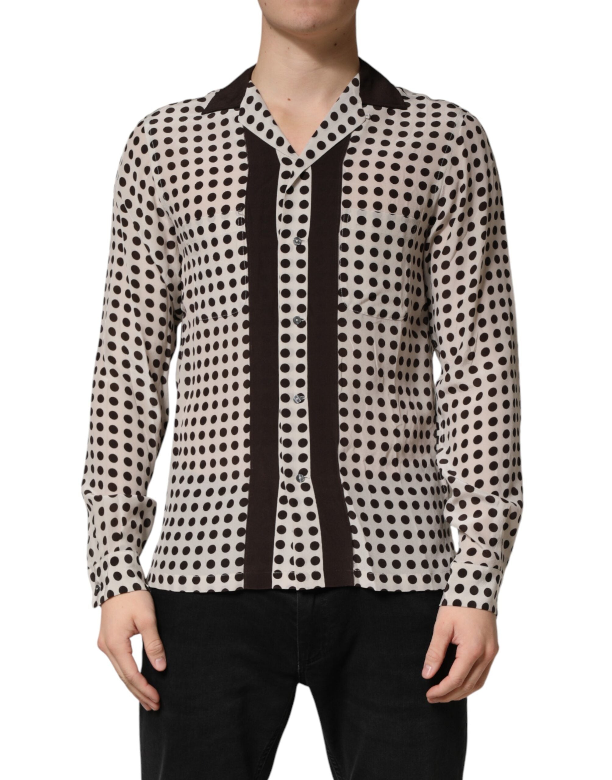 Dolce & Gabbana Men's White and Black Polka Dot Silk Shirt