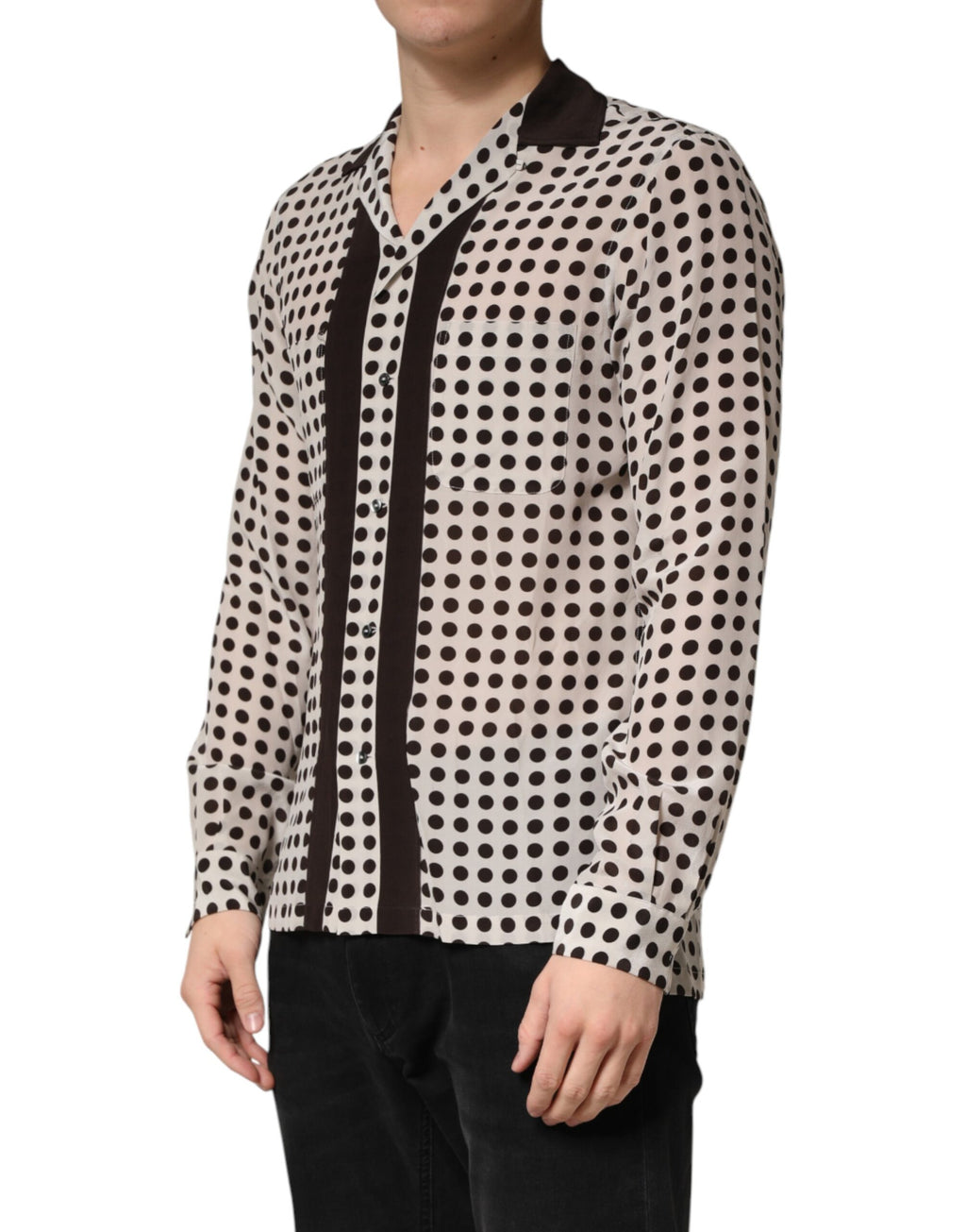 Dolce & Gabbana Men's White and Black Polka Dot Silk Shirt