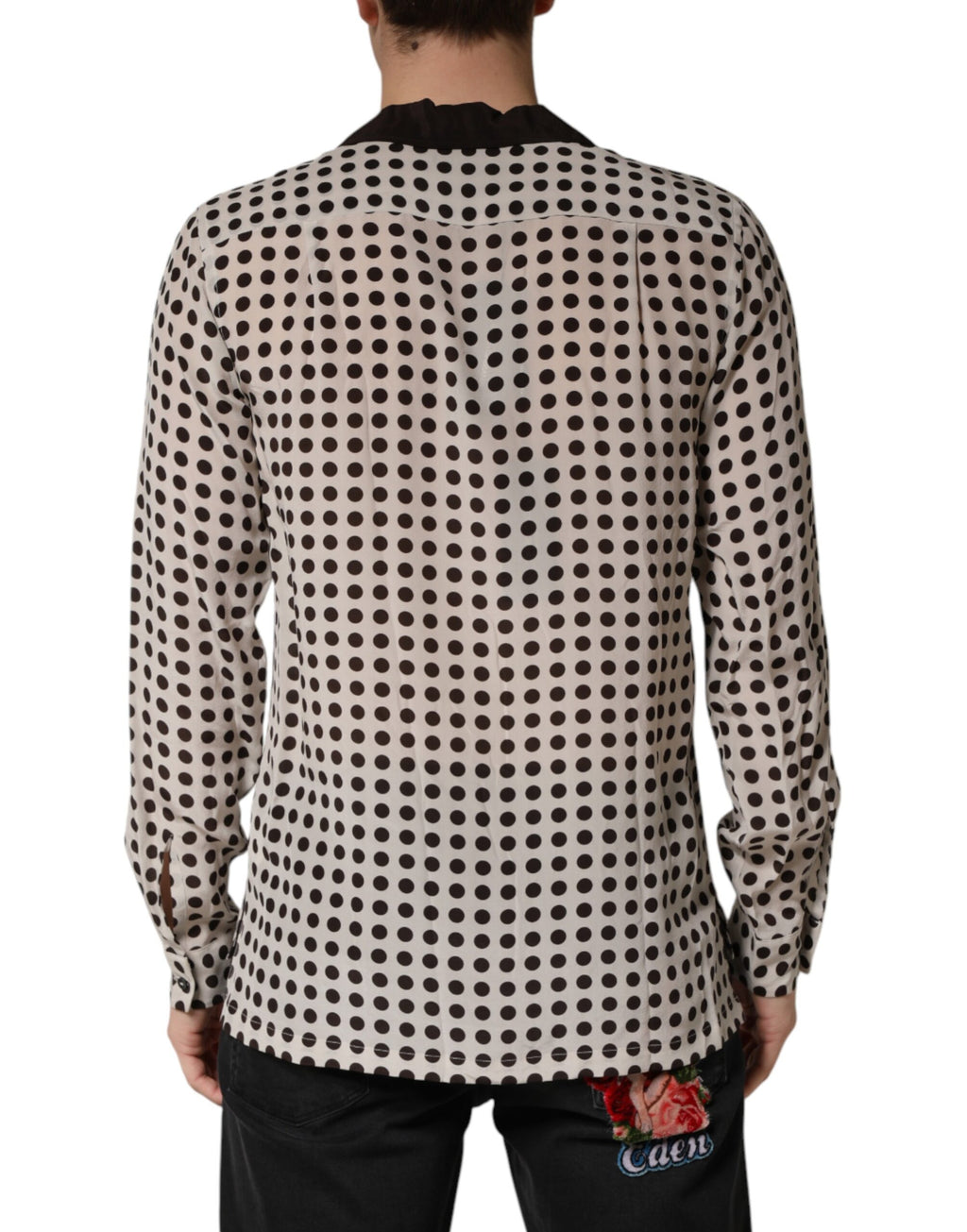 Dolce & Gabbana Men's White and Black Polka Dot Silk Shirt