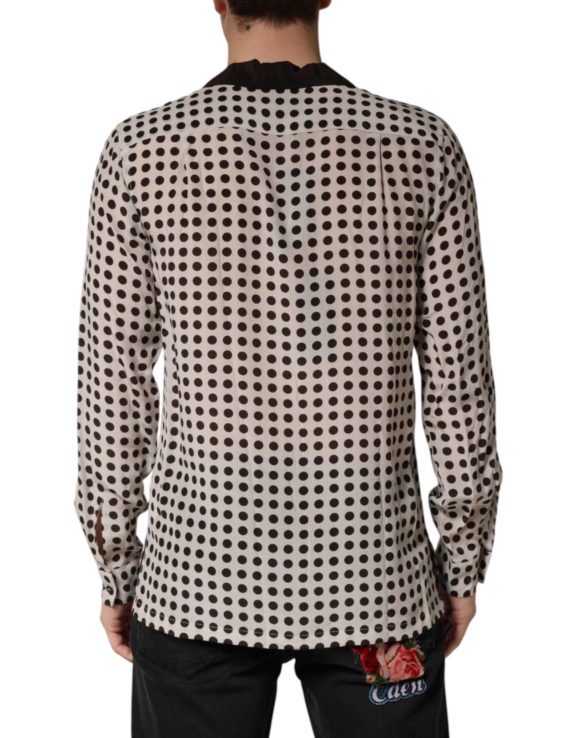 Dolce & Gabbana Men's White and Black Polka Dot Silk Shirt