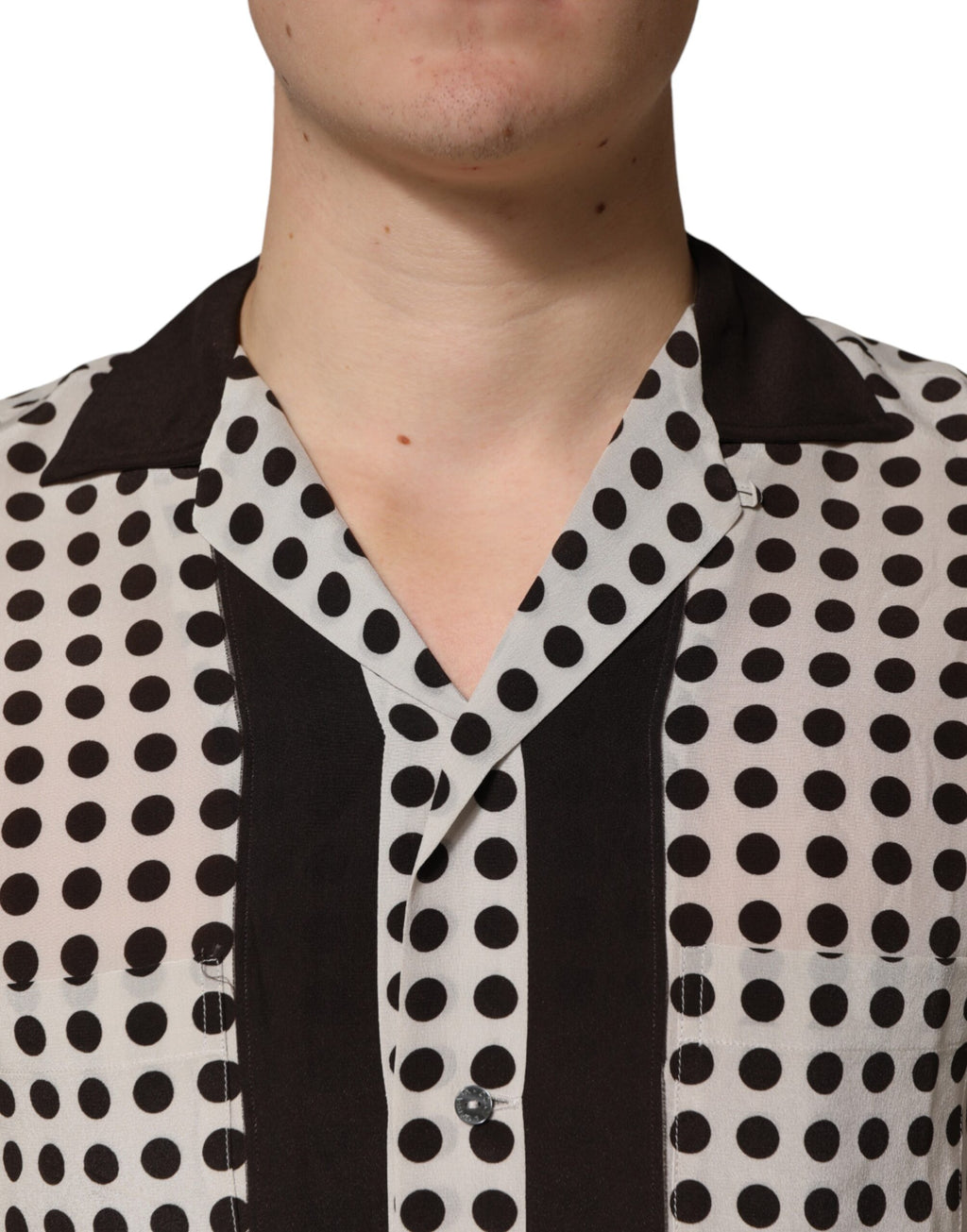 Dolce & Gabbana Men's White and Black Polka Dot Silk Shirt
