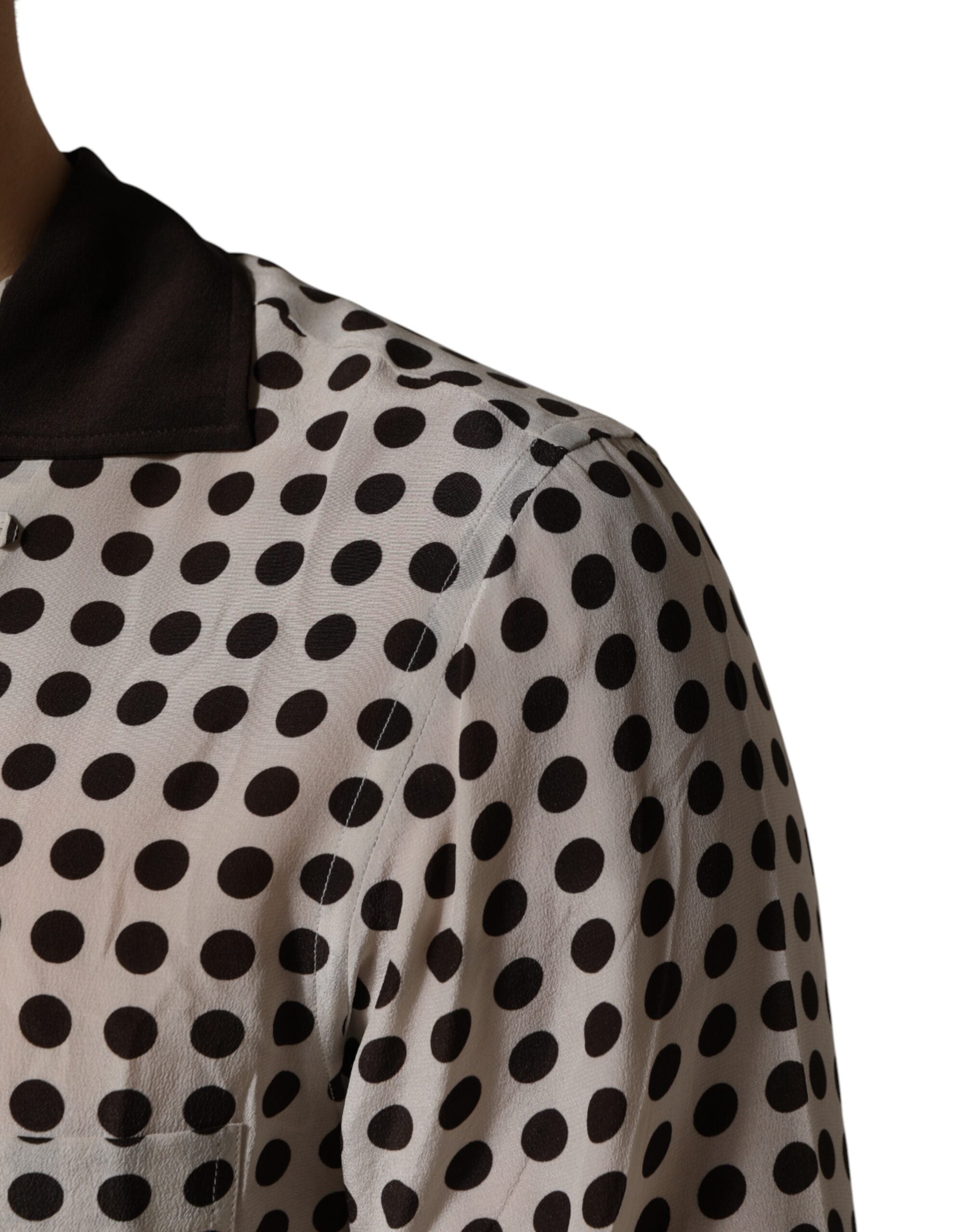Dolce & Gabbana Men's White and Black Polka Dot Silk Shirt