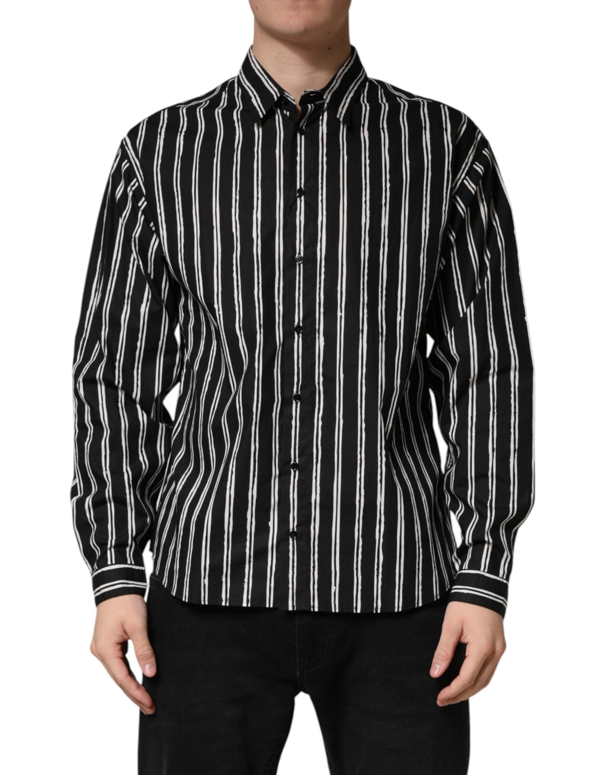 Dolce & Gabbana Men's Black Striped Cotton Formal Shirt
