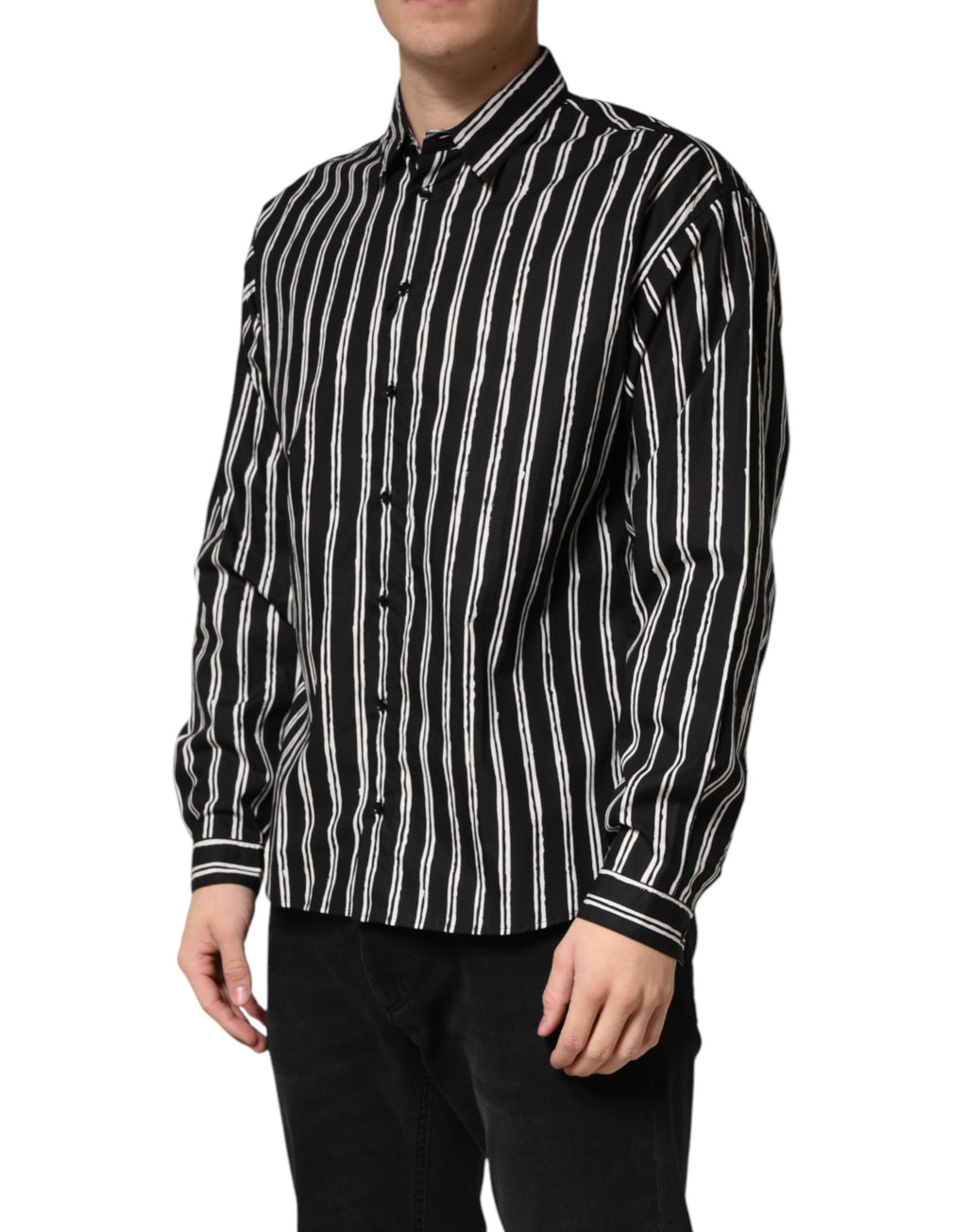 Dolce & Gabbana Men's Black Striped Cotton Formal Shirt