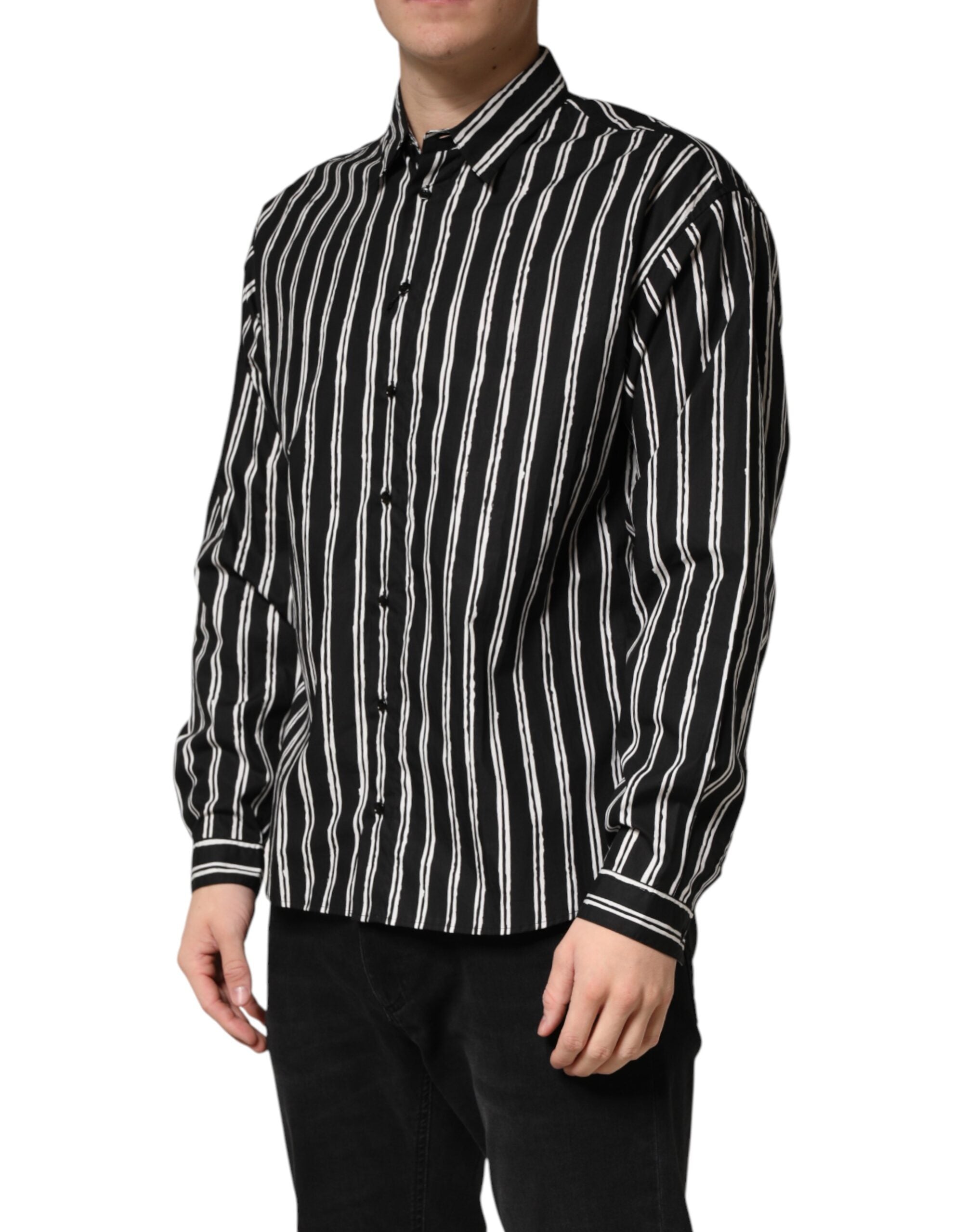 Dolce & Gabbana Men's Black Striped Cotton Formal Shirt