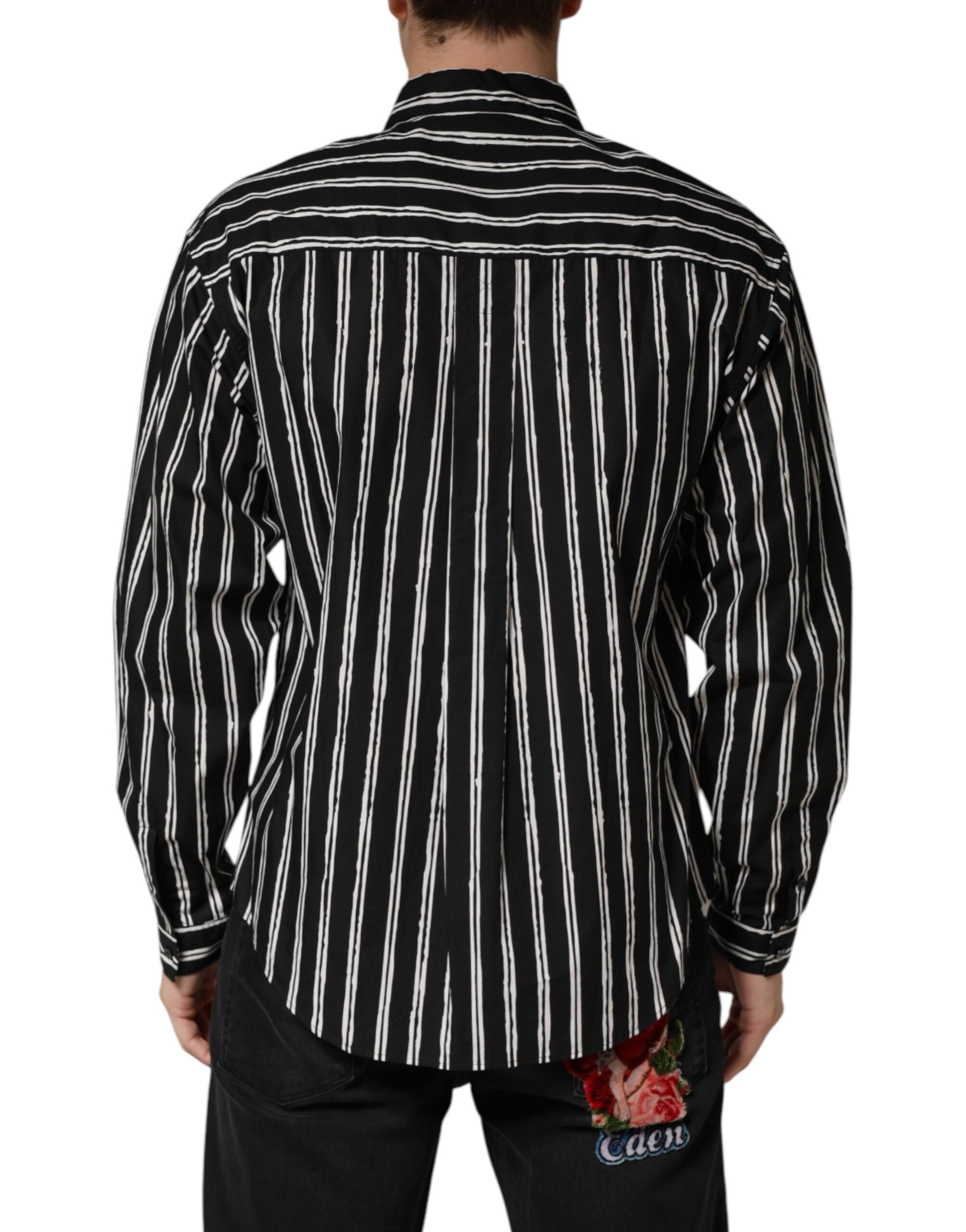 Dolce & Gabbana Men's Black Striped Cotton Formal Shirt