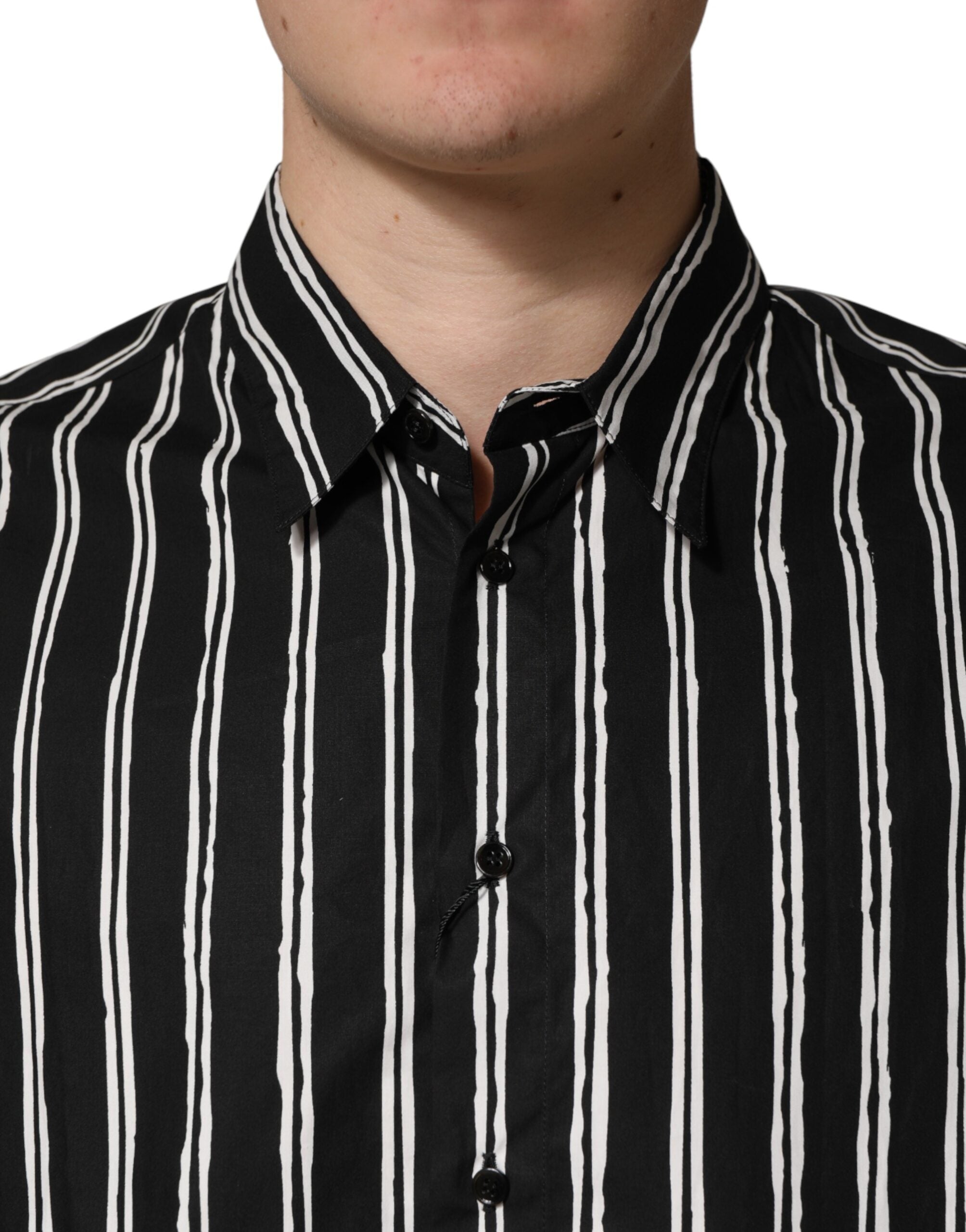 Dolce & Gabbana Men's Black Striped Cotton Formal Shirt