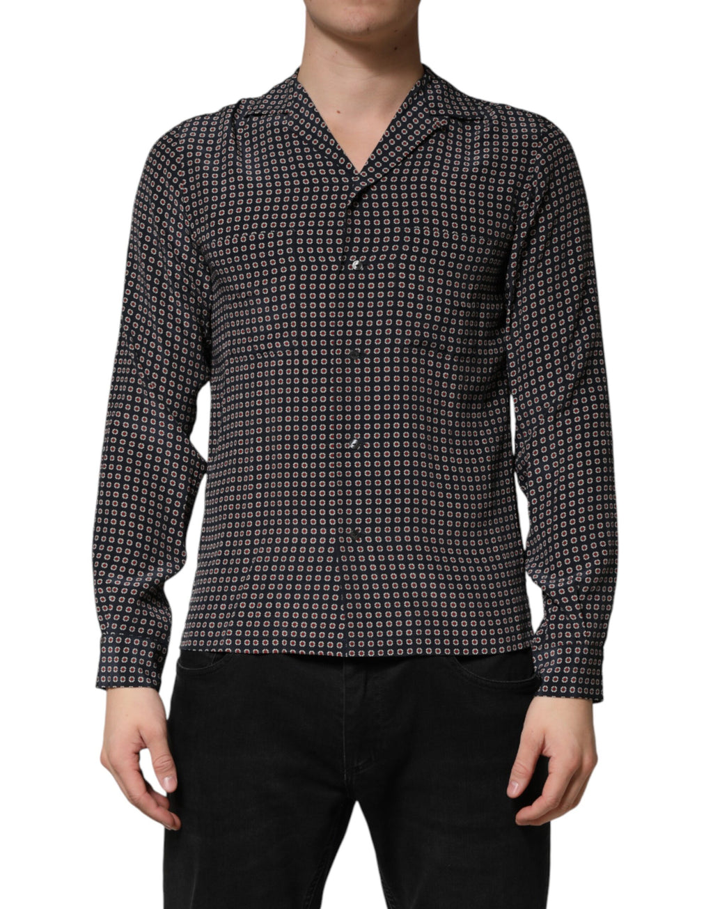 Dolce & Gabbana Schwarzes Hemd aus Seide mit Muster für Herren