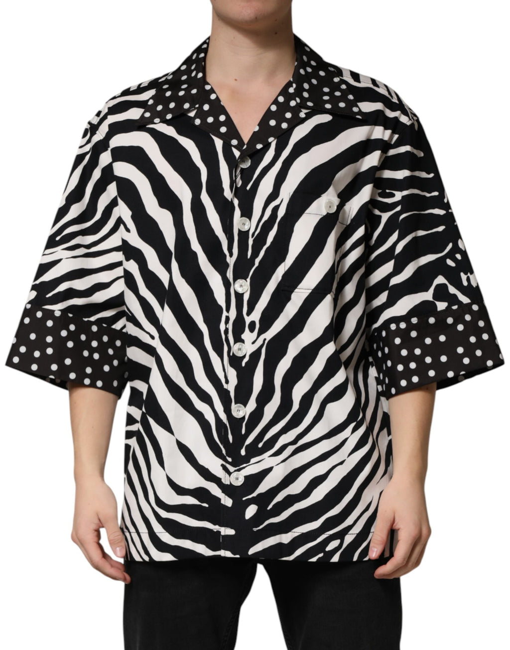 Dolce & Gabbana Oversize Hemdbluse mit Zebra-Muster und Knöpfen in Schwarz-Weiß