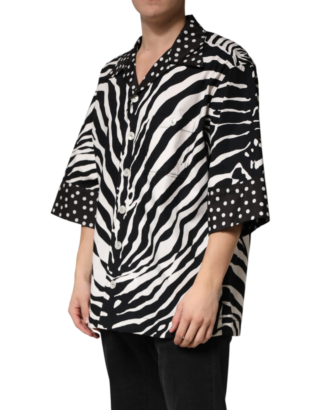 Dolce & Gabbana Oversize Hemdbluse mit Zebra-Muster und Knöpfen in Schwarz-Weiß