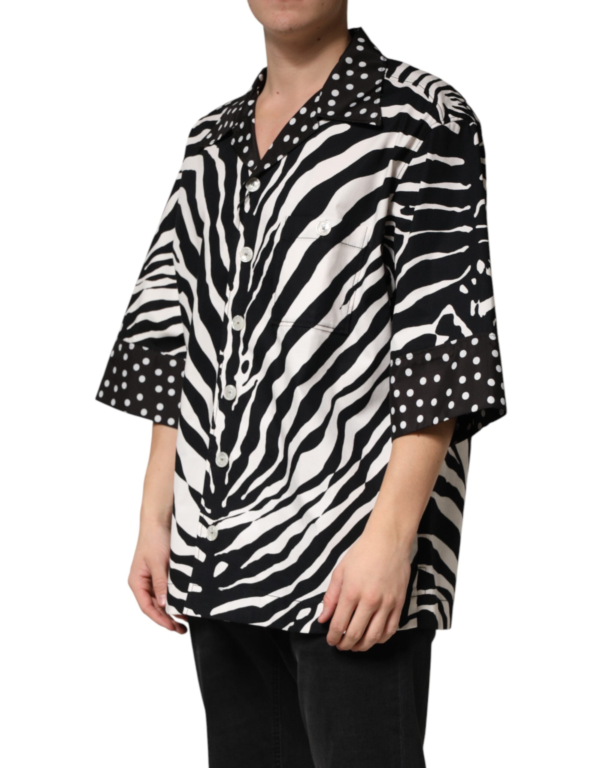 Dolce & Gabbana Oversize Hemdbluse mit Zebra-Muster und Knöpfen in Schwarz-Weiß