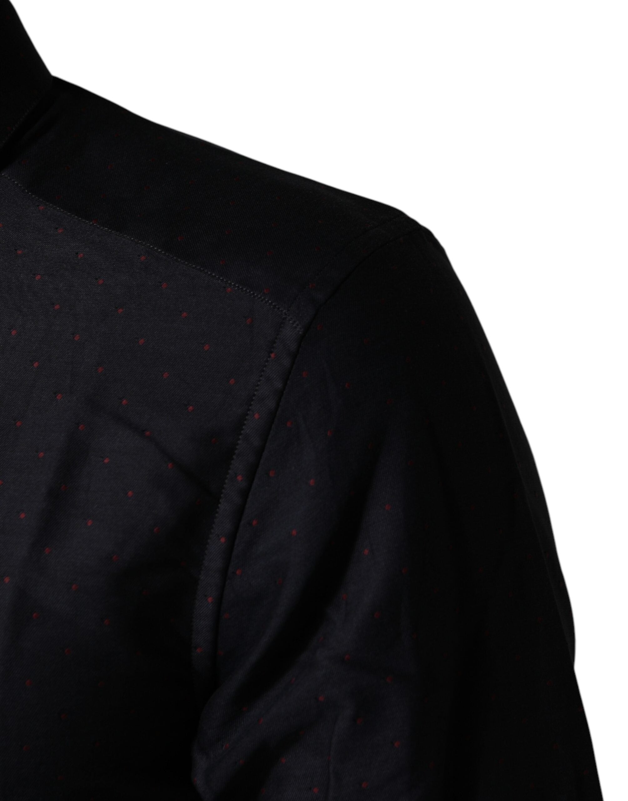Dolce & Gabbana Schwarzes Baumwollhemd mit Kragen und Pünktchenmuster - GOLD