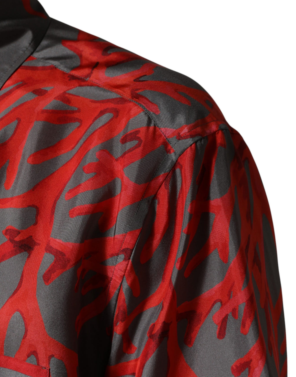 Dolce & Gabbana Grey Short-Sleeve Shirt with Red Coral Print
