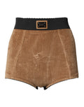 Dolce & Gabbana Braune Baumwoll-Hotpants mit hoher Taille