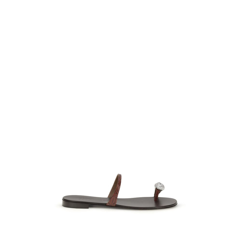 Giuseppe Zanotti Braune Kalbsleder Bos Taurus Flache Sandalen
