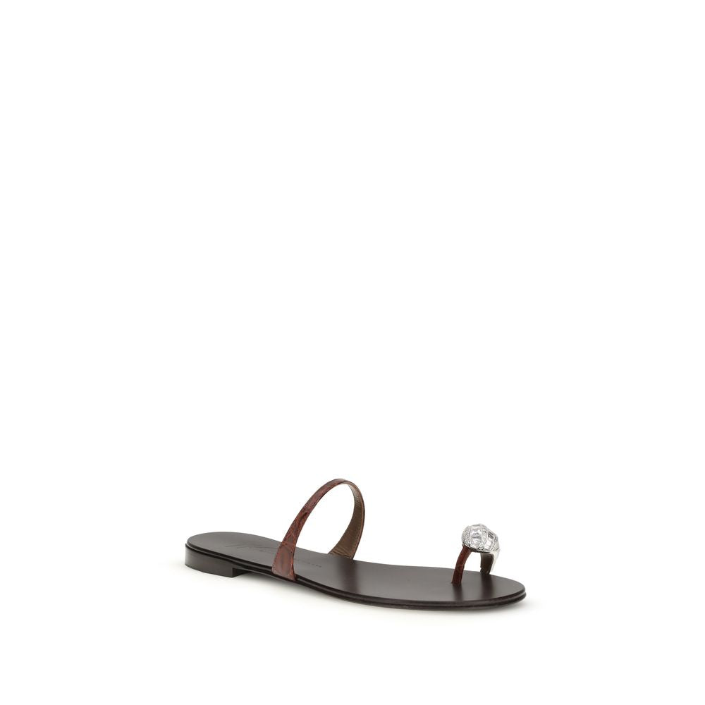 Giuseppe Zanotti Braune Kalbsleder Bos Taurus Flache Sandalen