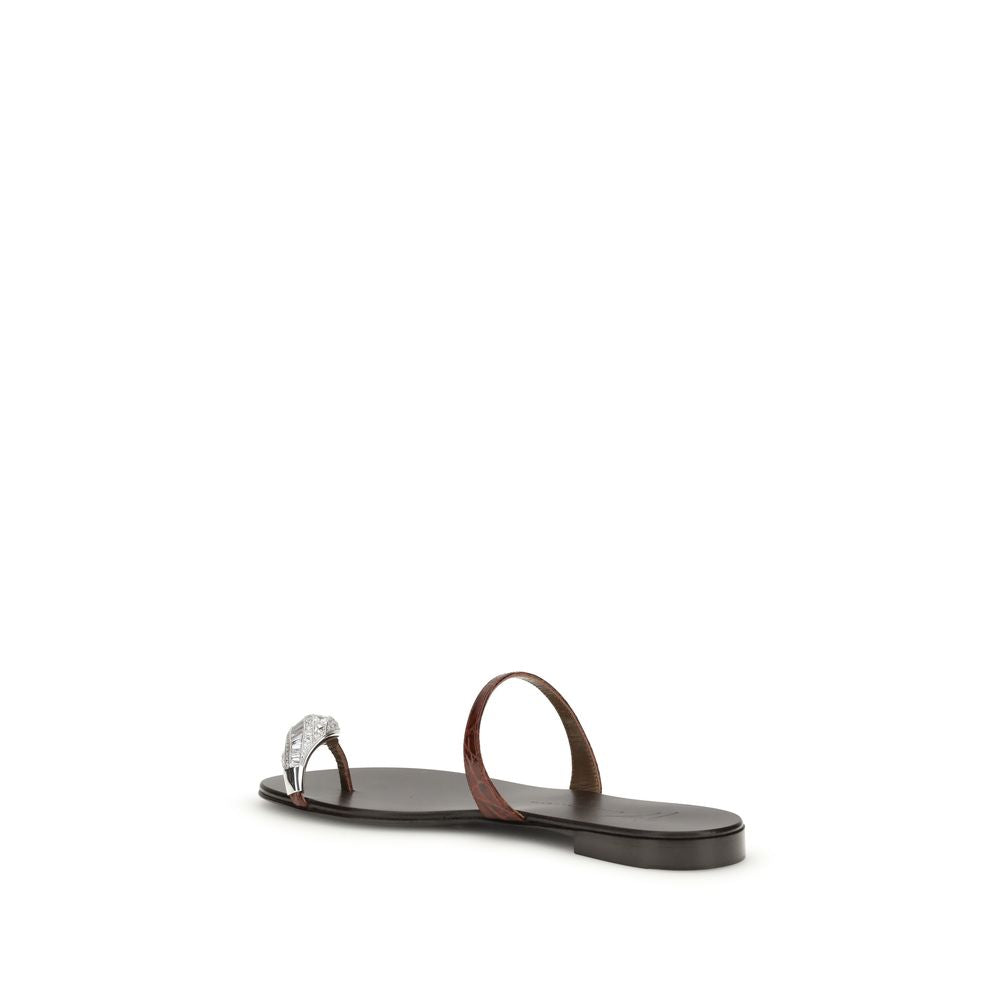 Giuseppe Zanotti Braune Kalbsleder Bos Taurus Flache Sandalen