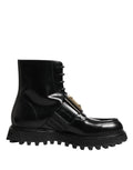 Dolce & Gabbana Schwarze Leder DG Plaque Schnürstiefel Schuhe