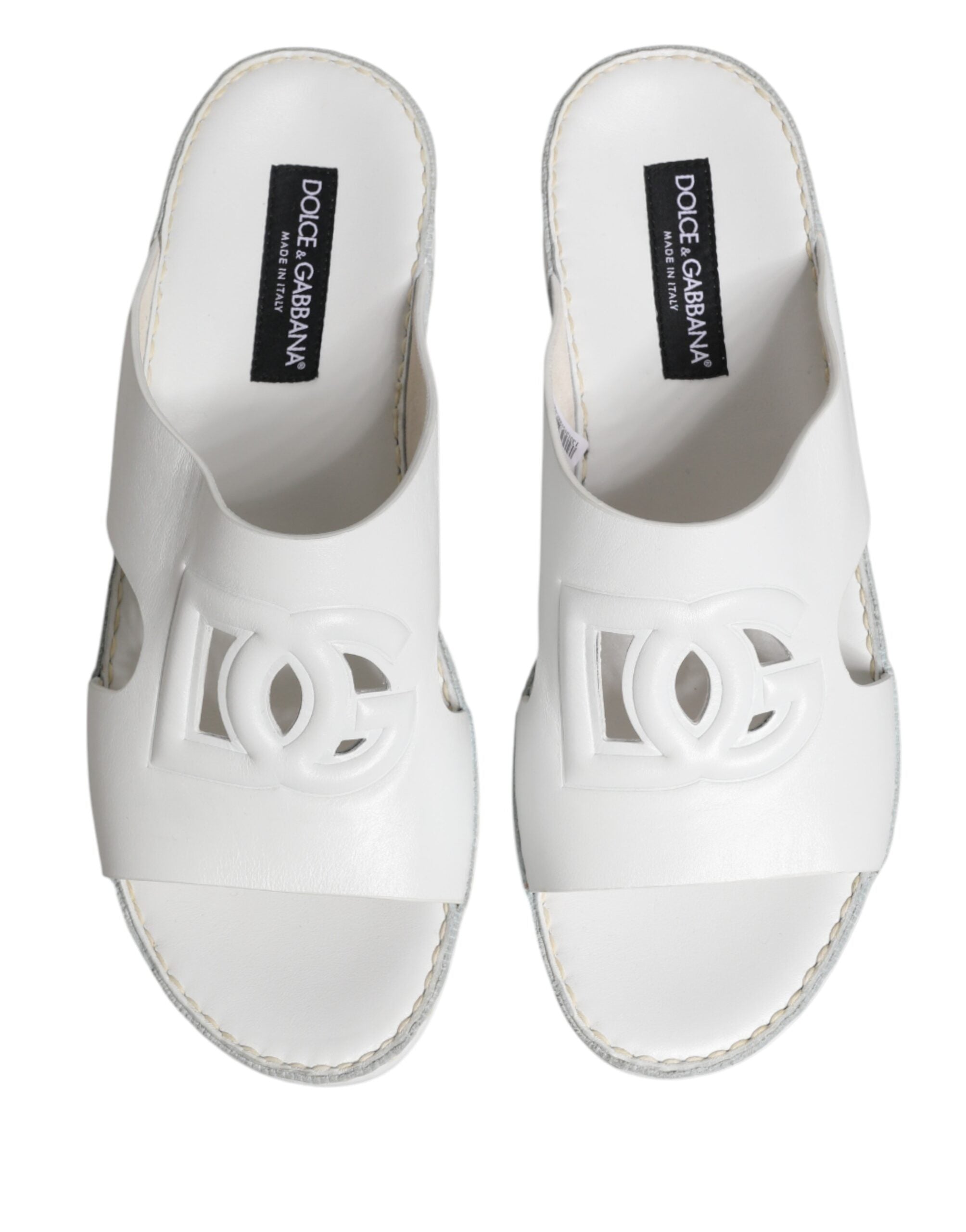 Dolce & Gabbana White DG Cutout Slides Slippers Ballerinas
