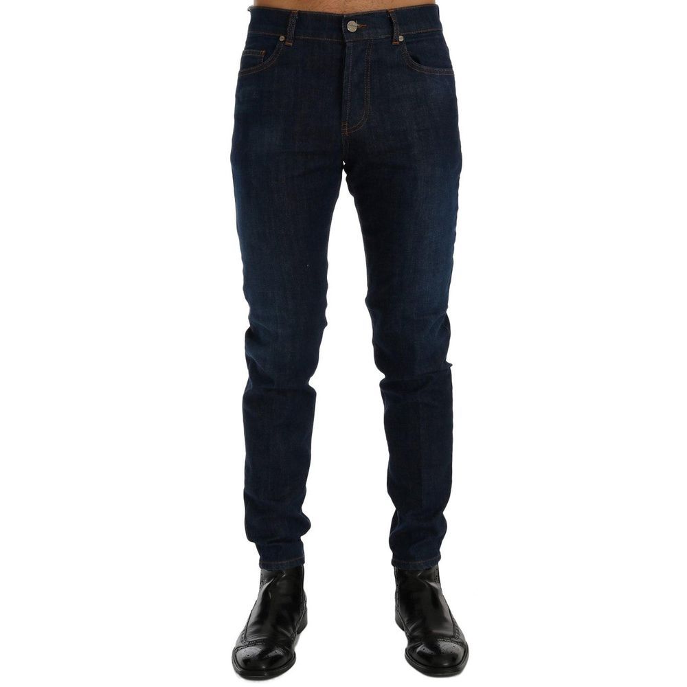 Frankie Morello Men's Slim Fit Blue Cotton Jeans