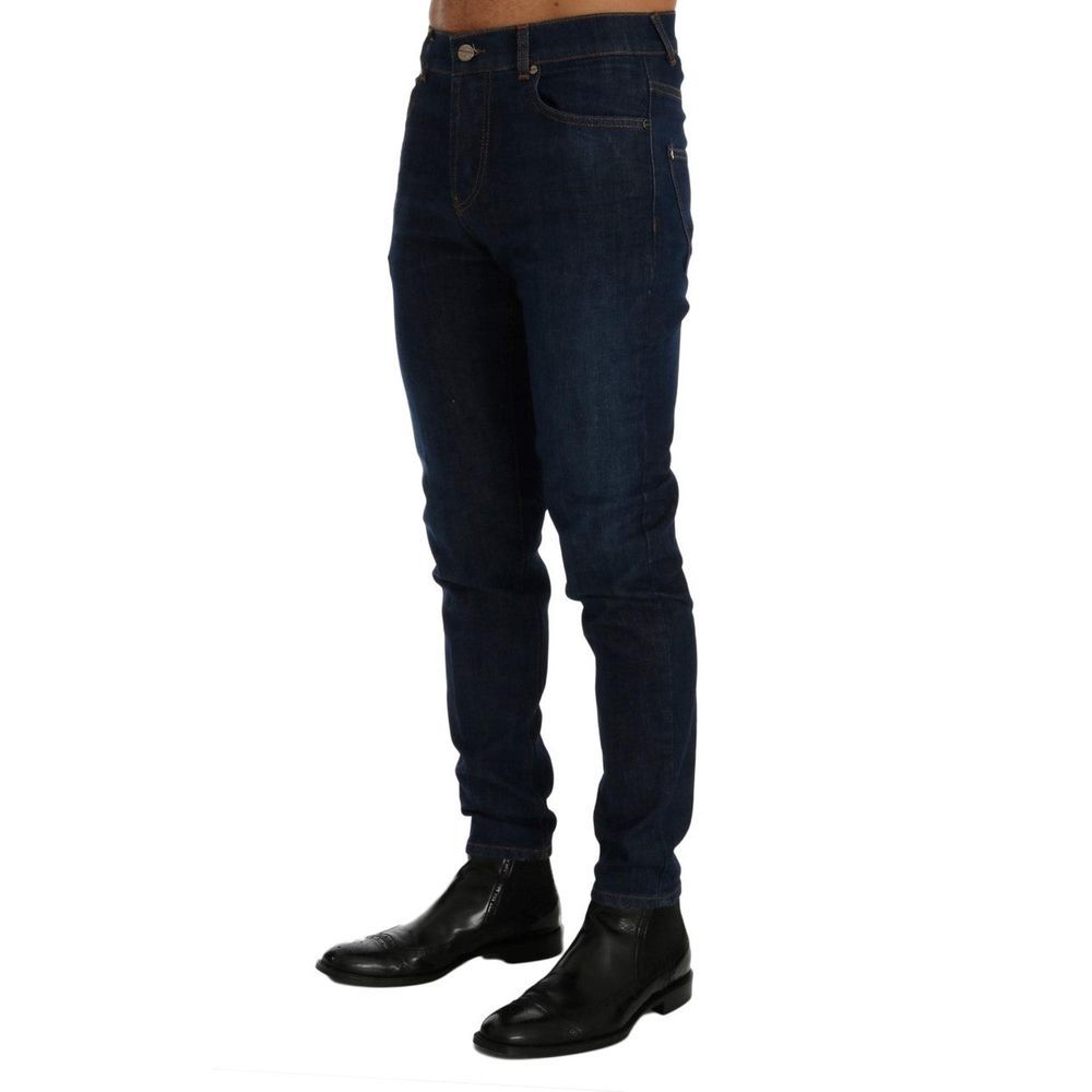 Frankie Morello Men's Slim Fit Blue Cotton Jeans