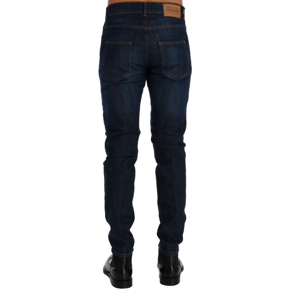 Frankie Morello Men's Slim Fit Blue Cotton Jeans