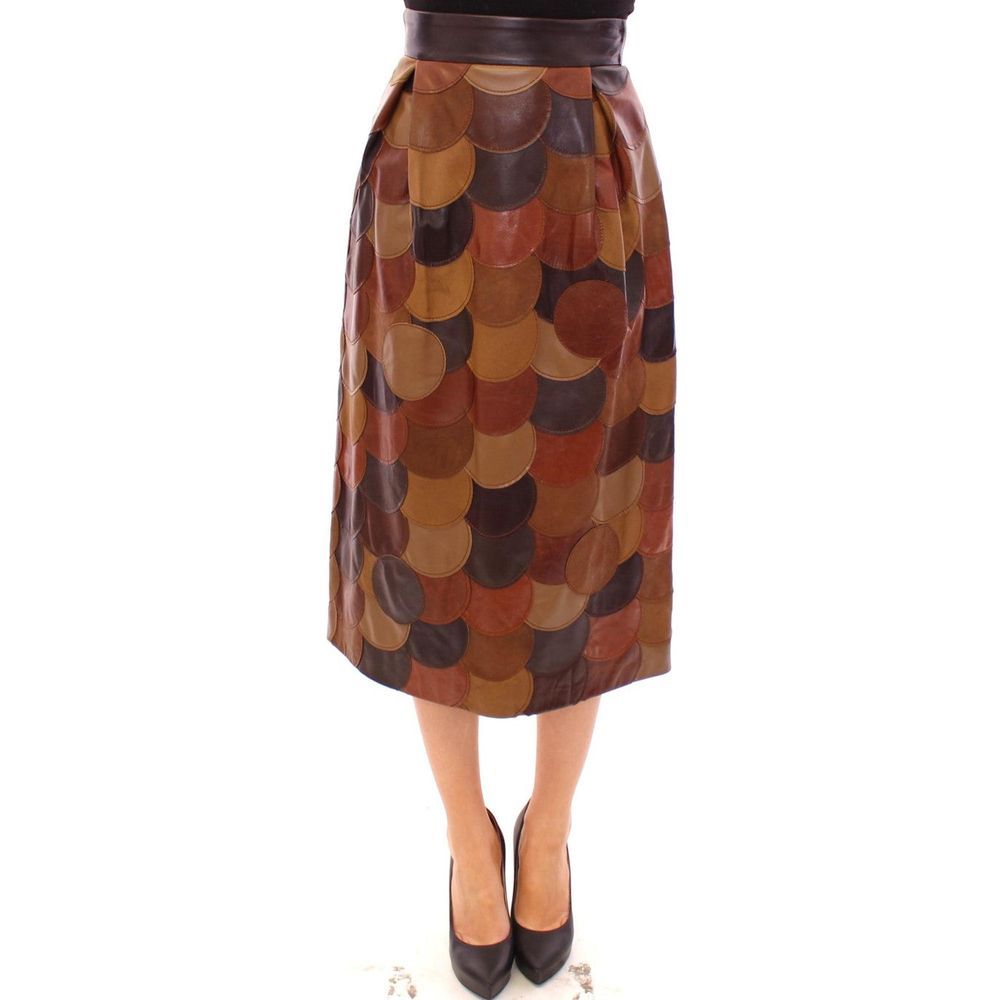 Dolce & Gabbana Brown Lambskin Midi Skirt