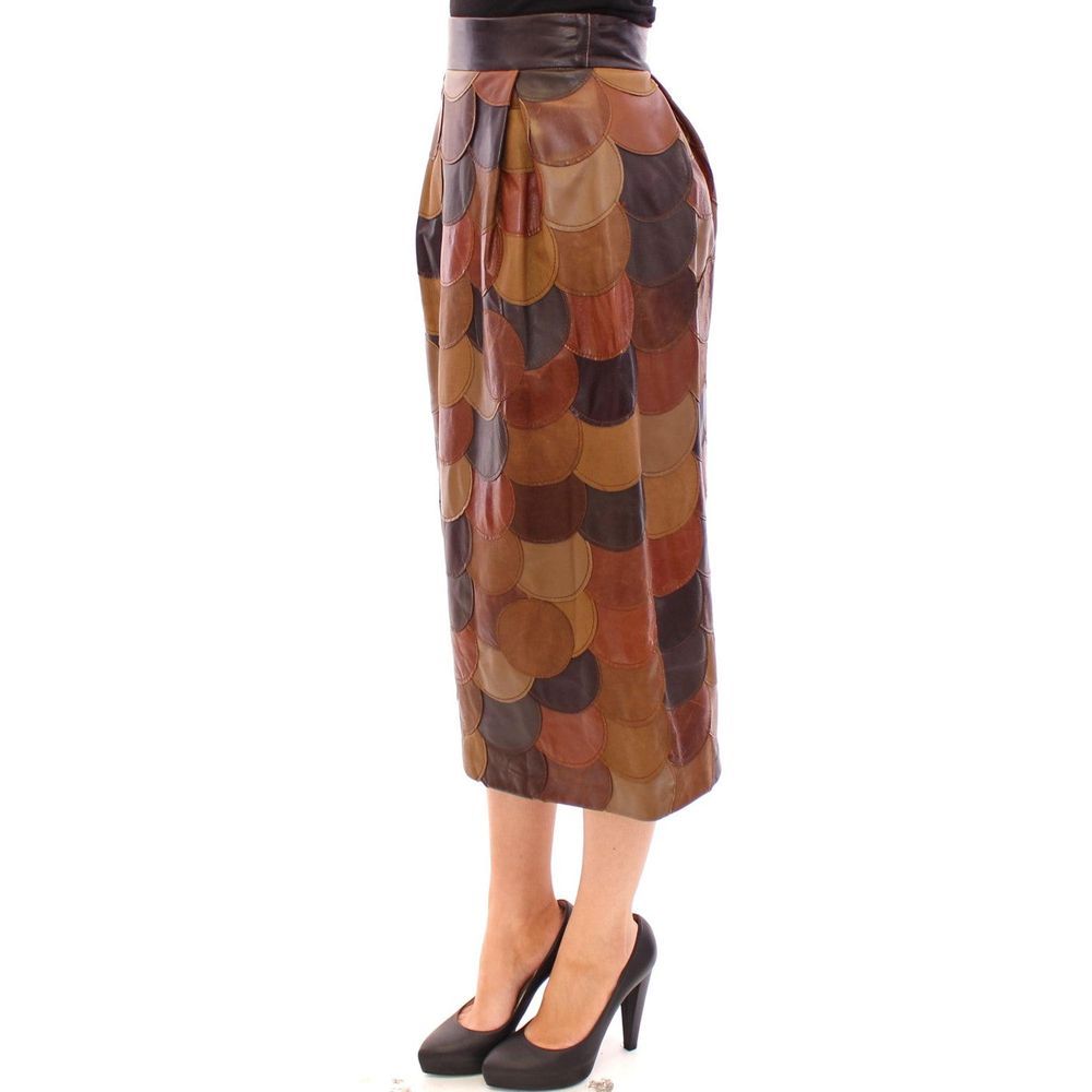 Dolce & Gabbana Brown Lambskin Midi Skirt