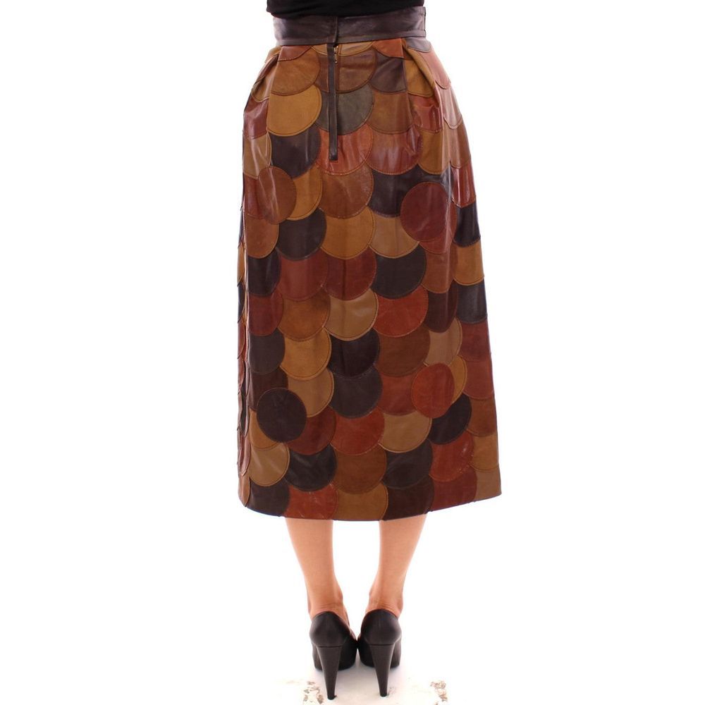 Dolce & Gabbana Brown Lambskin Midi Skirt