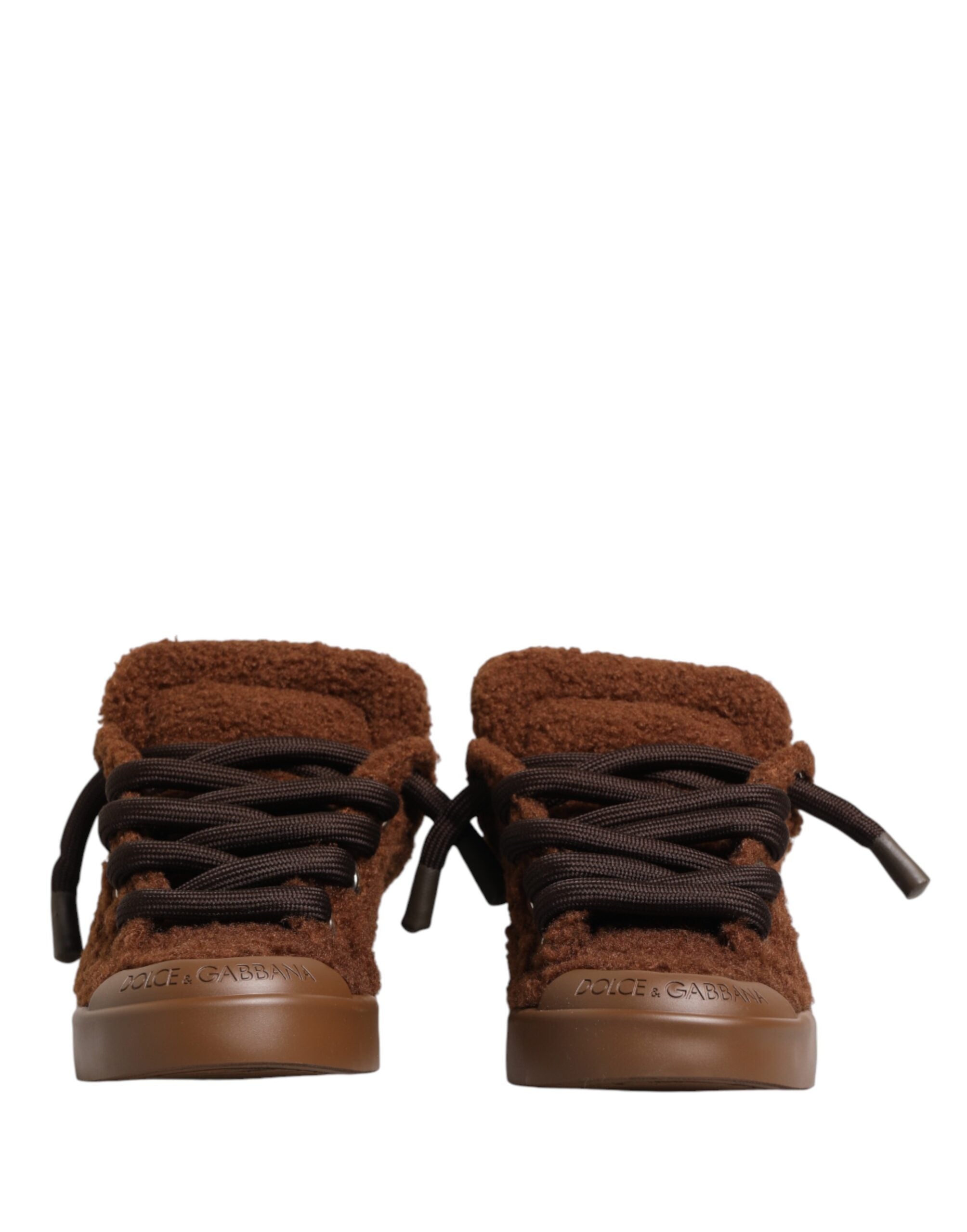Dolce & Gabbana Brown Faux Shearling Low-Top Sneakers