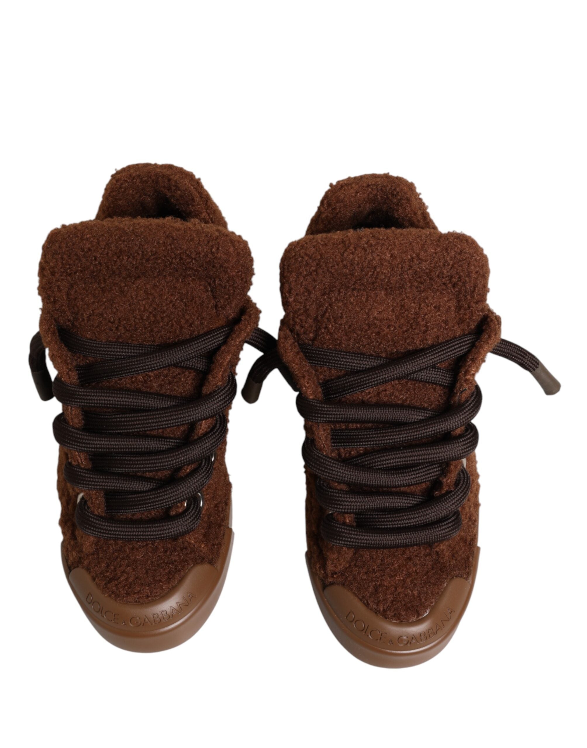 Dolce & Gabbana Brown Faux Shearling Low-Top Sneakers