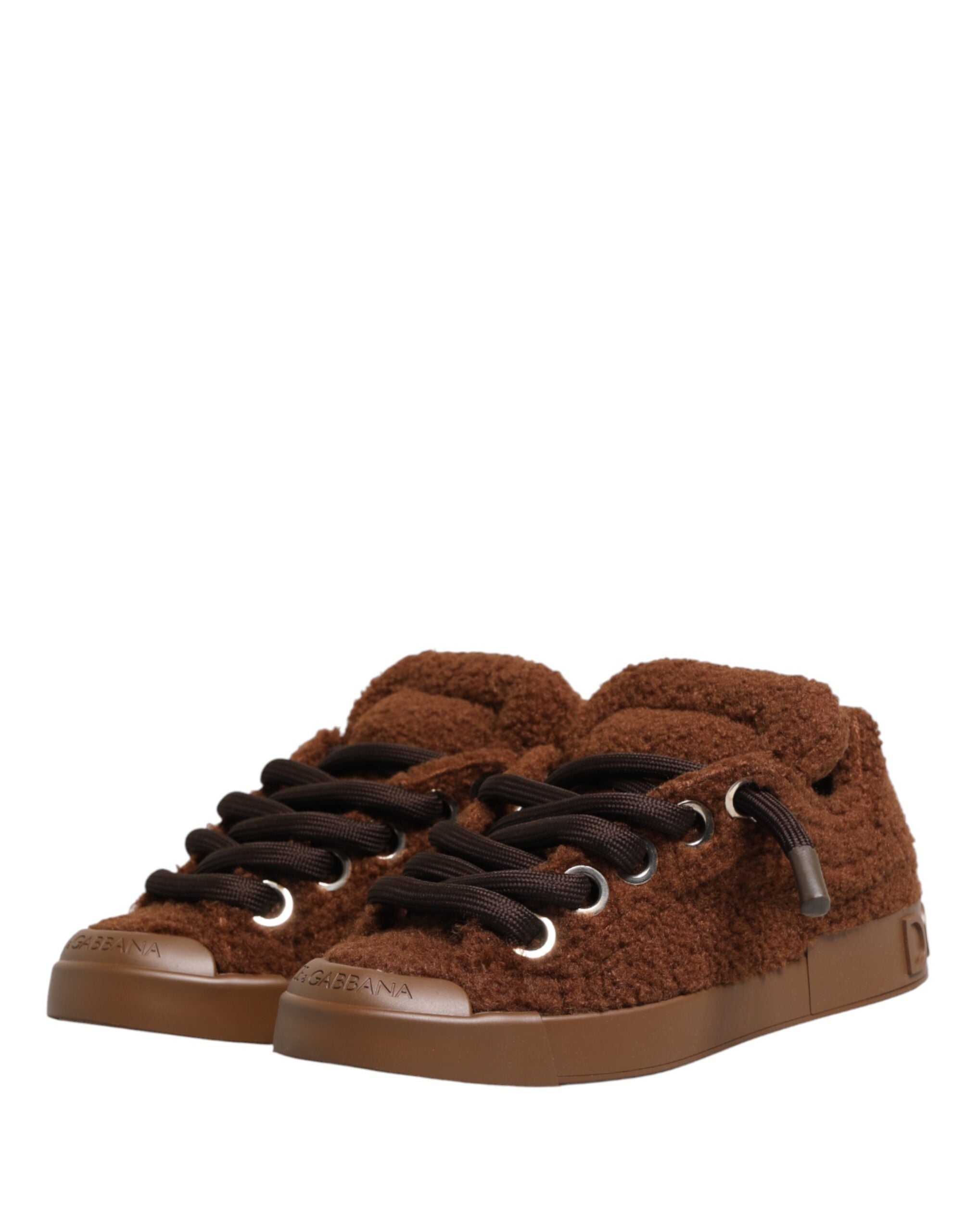 Dolce & Gabbana Brown Faux Shearling Low-Top Sneakers