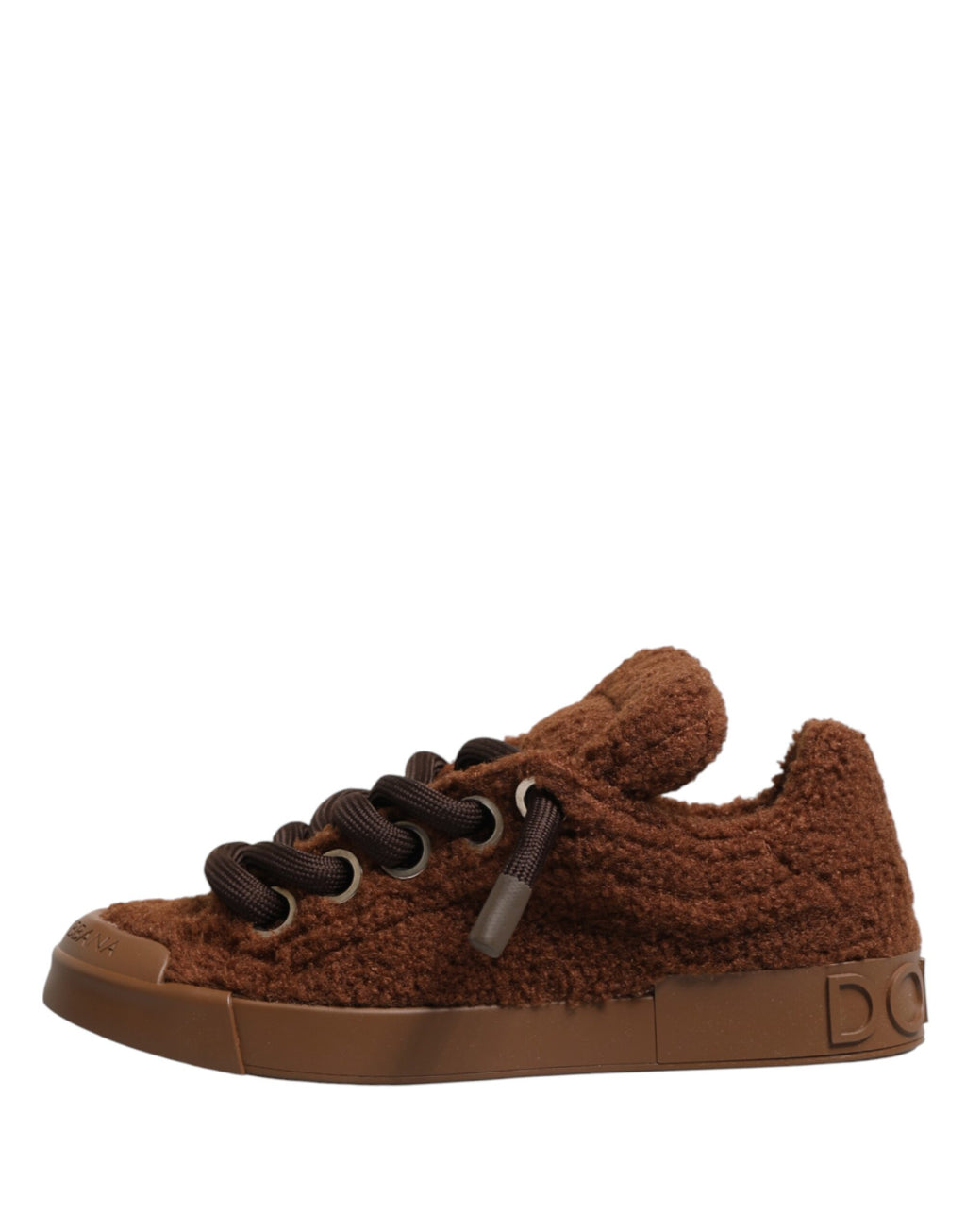 Dolce & Gabbana Brown Faux Shearling Low-Top Sneakers