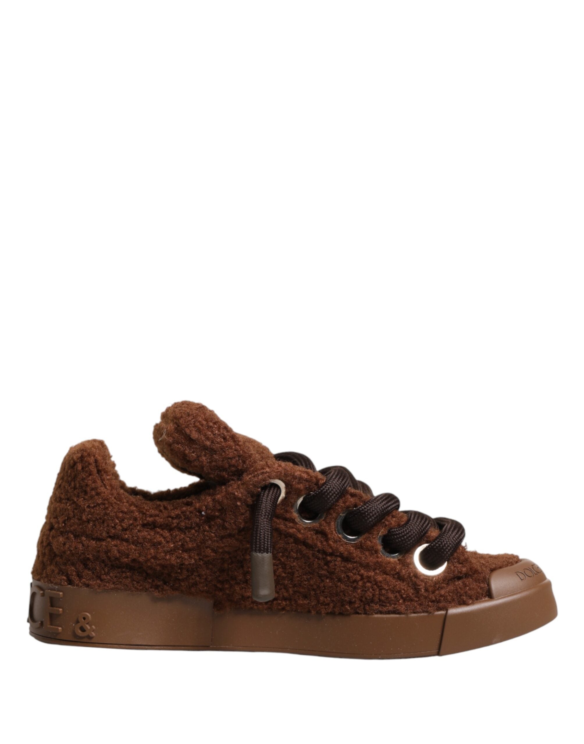 Dolce & Gabbana Brown Faux Shearling Low-Top Sneakers