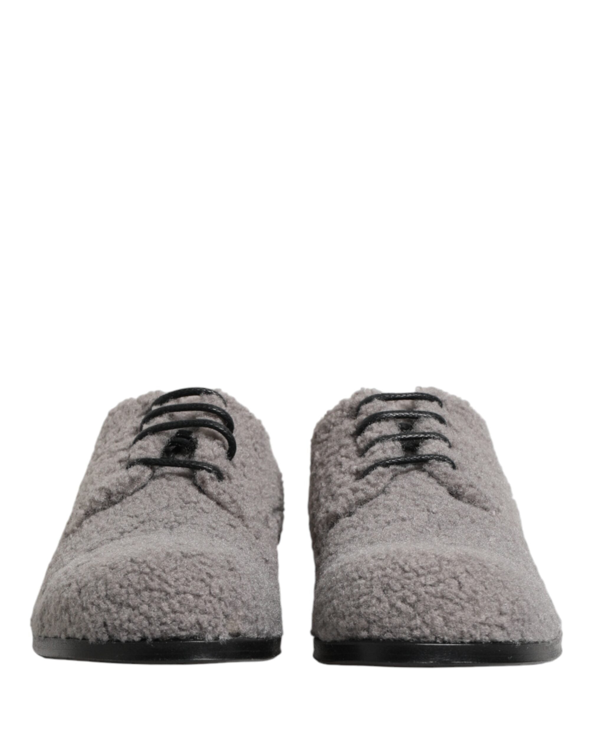 Dolce & Gabbana Gray Fleece Lace-Up Men's Derby Dress Shoes