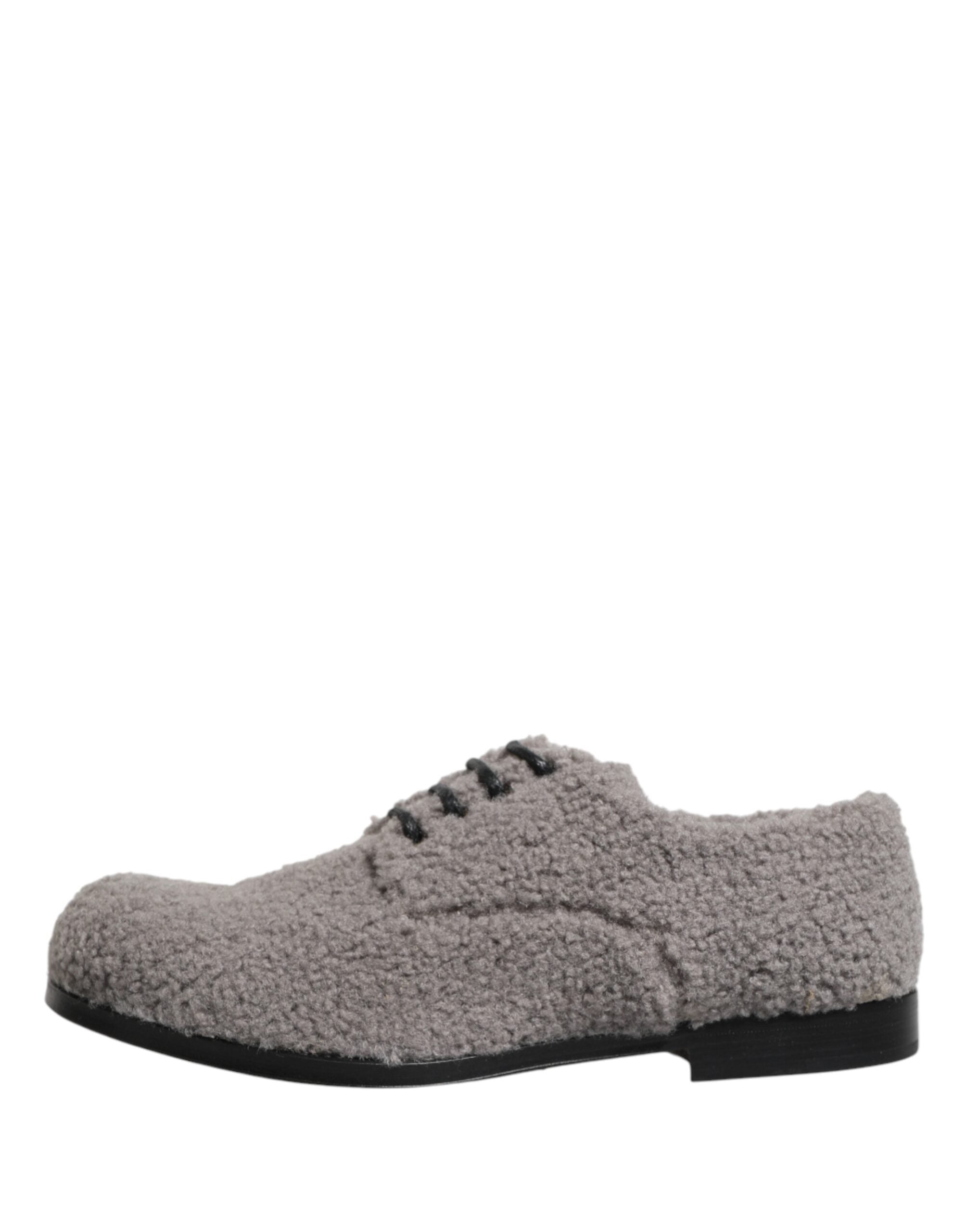 Dolce & Gabbana Gray Fleece Lace-Up Men's Derby Dress Shoes