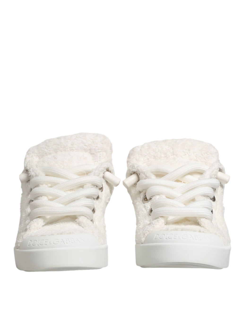 Dolce & Gabbana White Faux Shearling Low-Top Sneakers