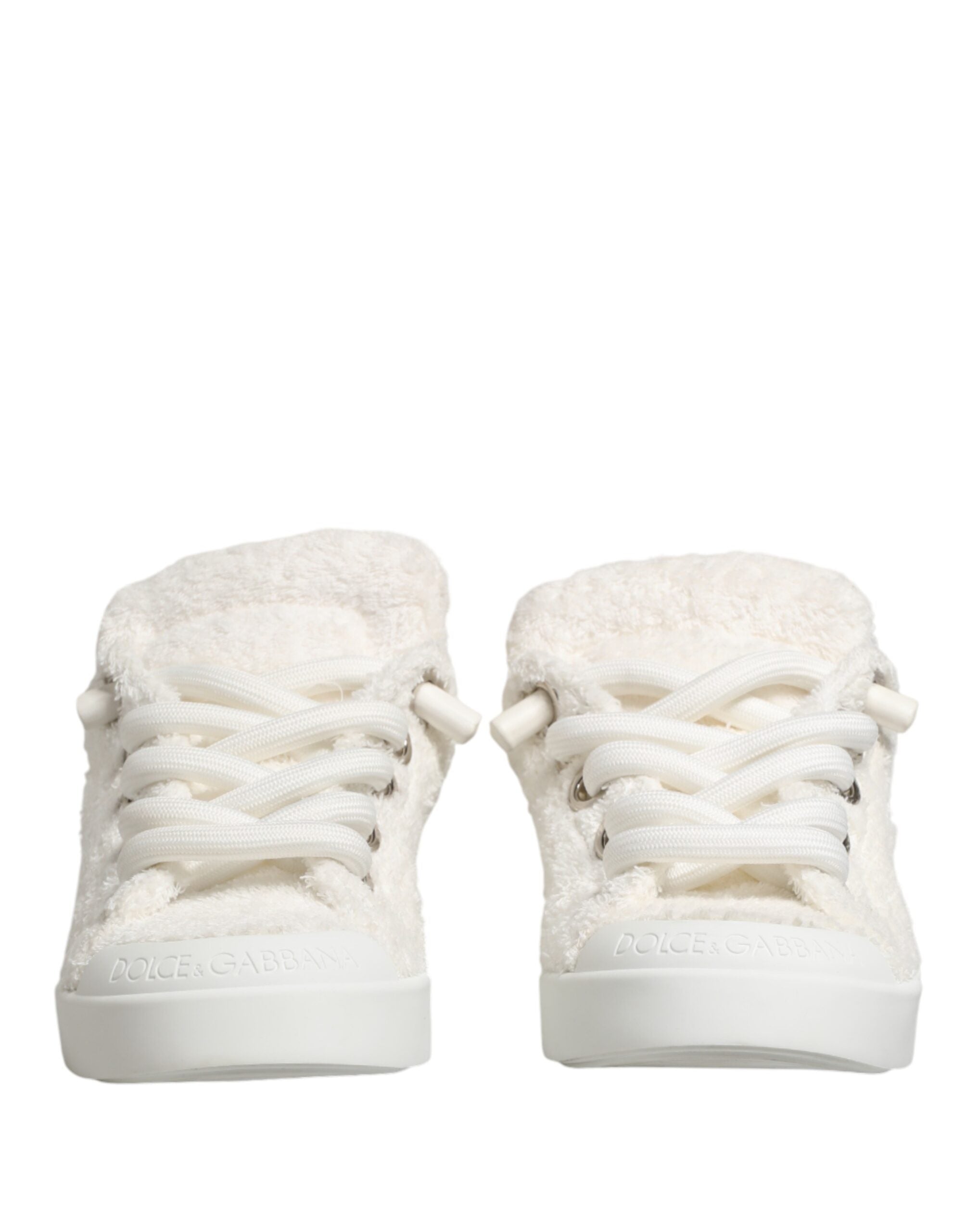 Dolce & Gabbana White Faux Shearling Low-Top Sneakers