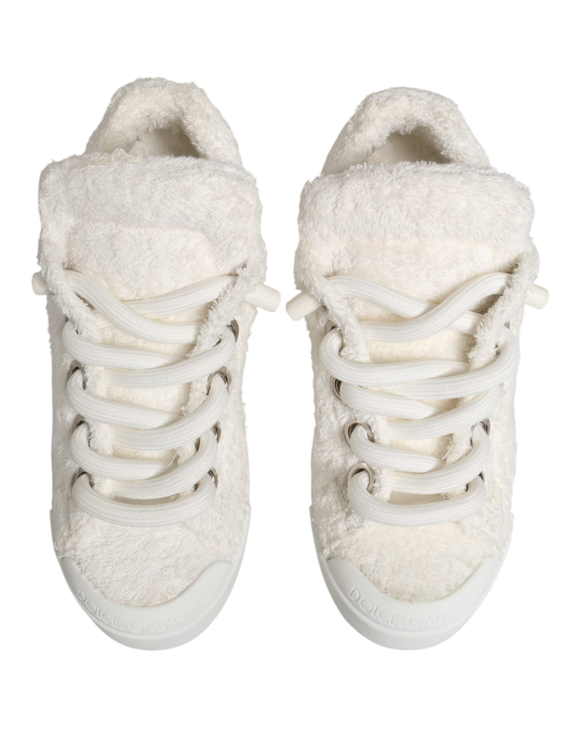 Dolce & Gabbana White Faux Shearling Low-Top Sneakers