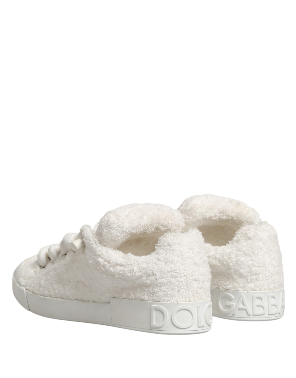 Dolce & Gabbana White Faux Shearling Low-Top Sneakers