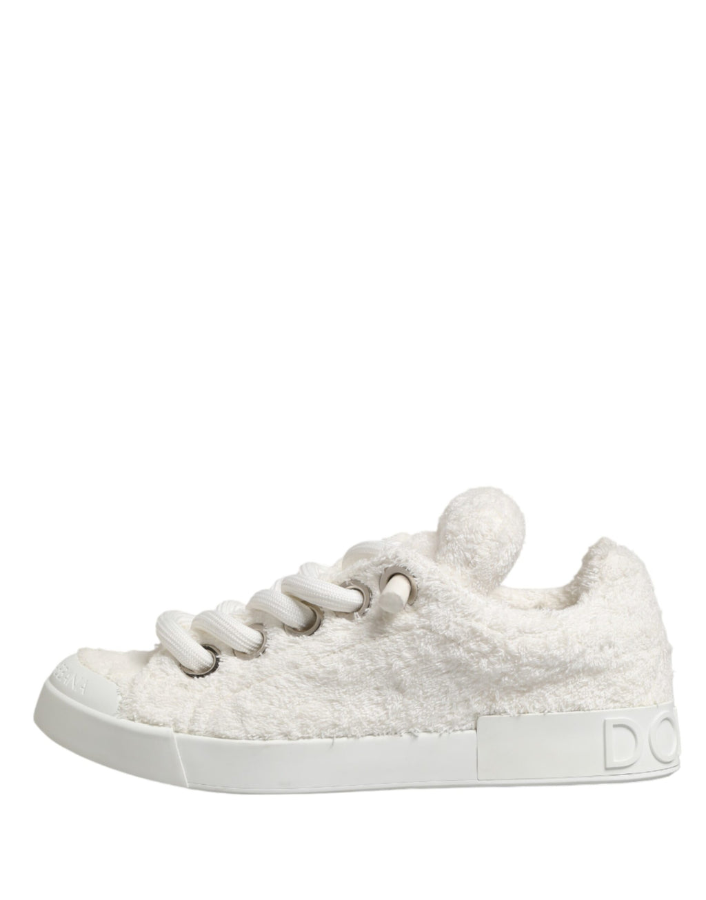 Dolce & Gabbana White Faux Shearling Low-Top Sneakers