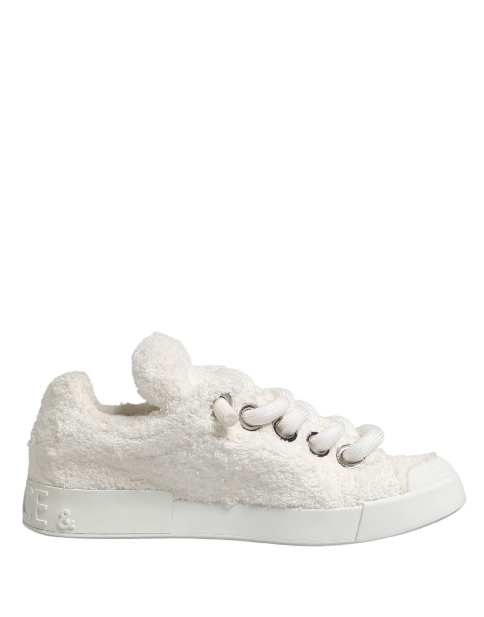 Dolce & Gabbana White Faux Shearling Low-Top Sneakers