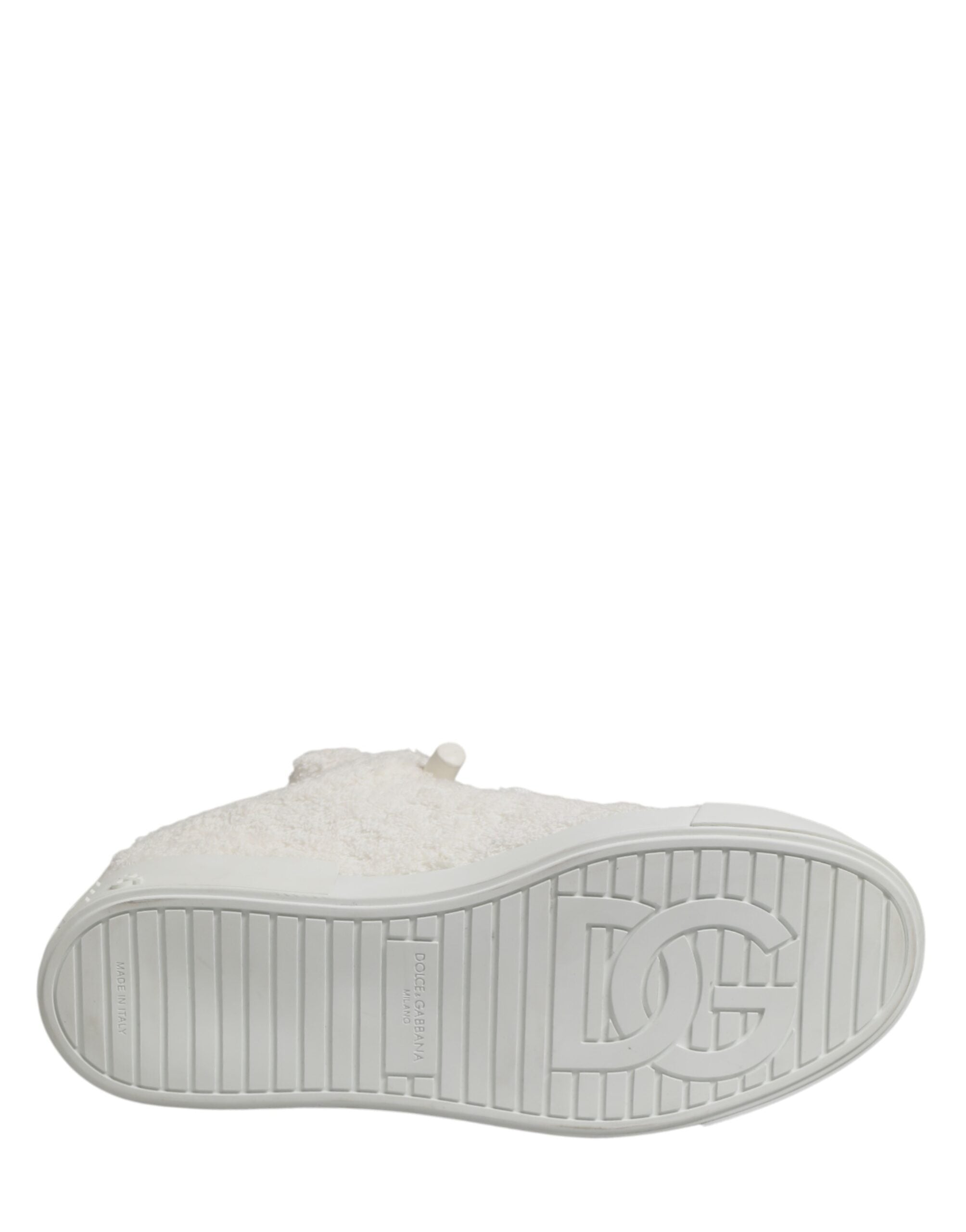 Dolce & Gabbana White Faux Shearling Low-Top Sneakers