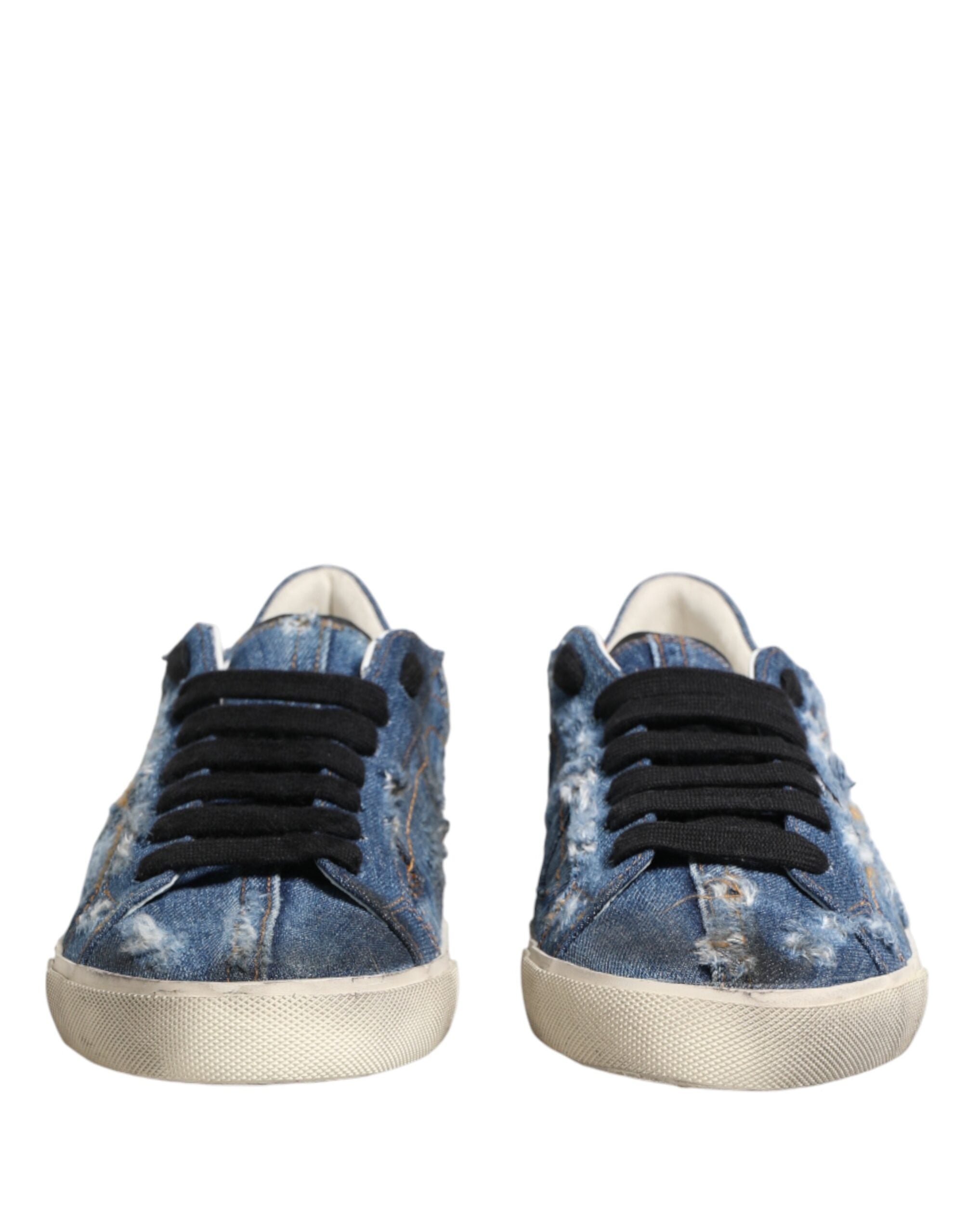 Dolce & Gabbana Blue Distressed Denim Low-Top Sneakers