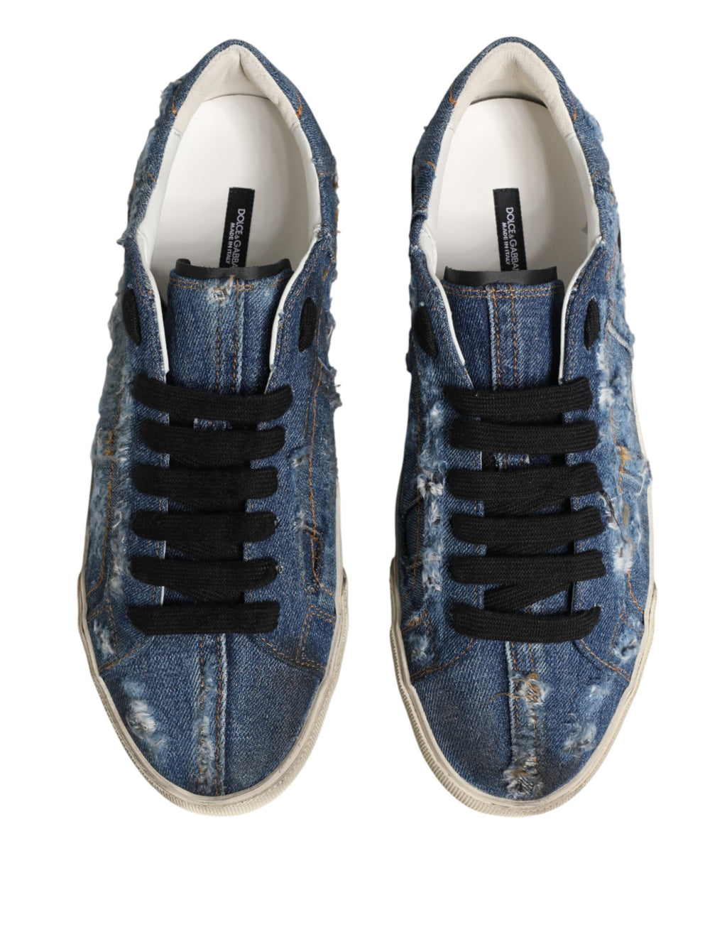 Dolce & Gabbana Blue Distressed Denim Low-Top Sneakers