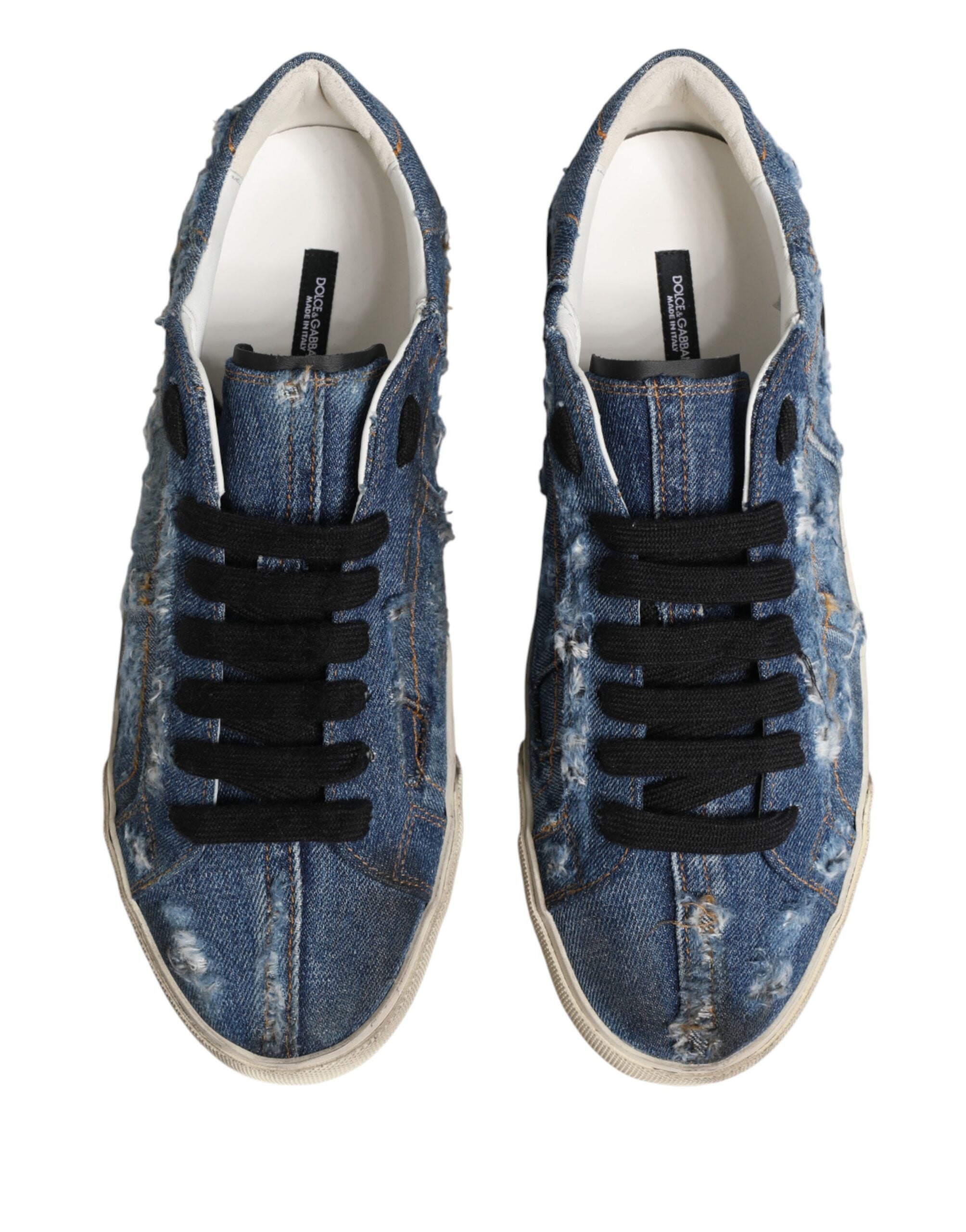 Dolce & Gabbana Blue Distressed Denim Low-Top Sneakers