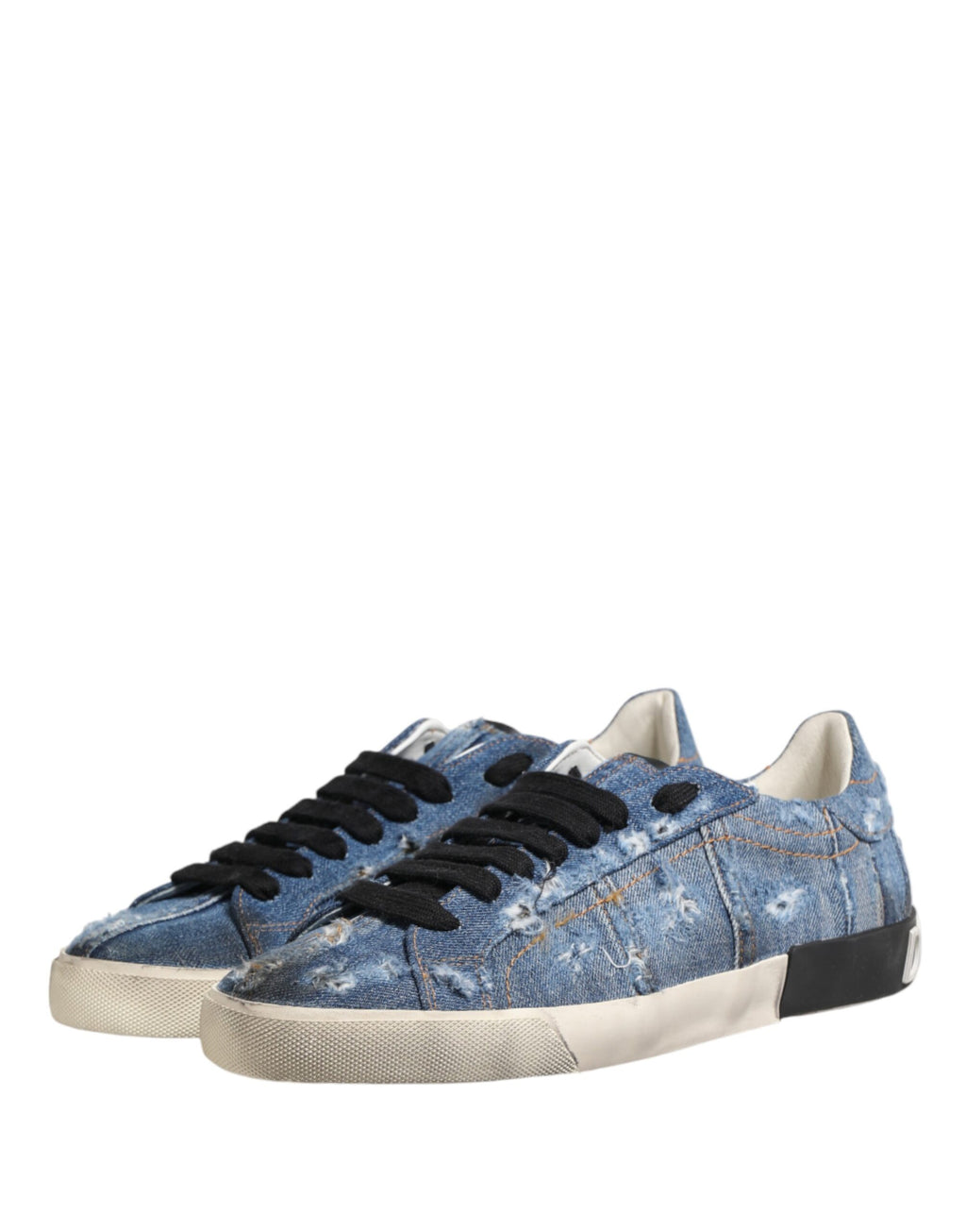 Dolce & Gabbana Blue Distressed Denim Low-Top Sneakers